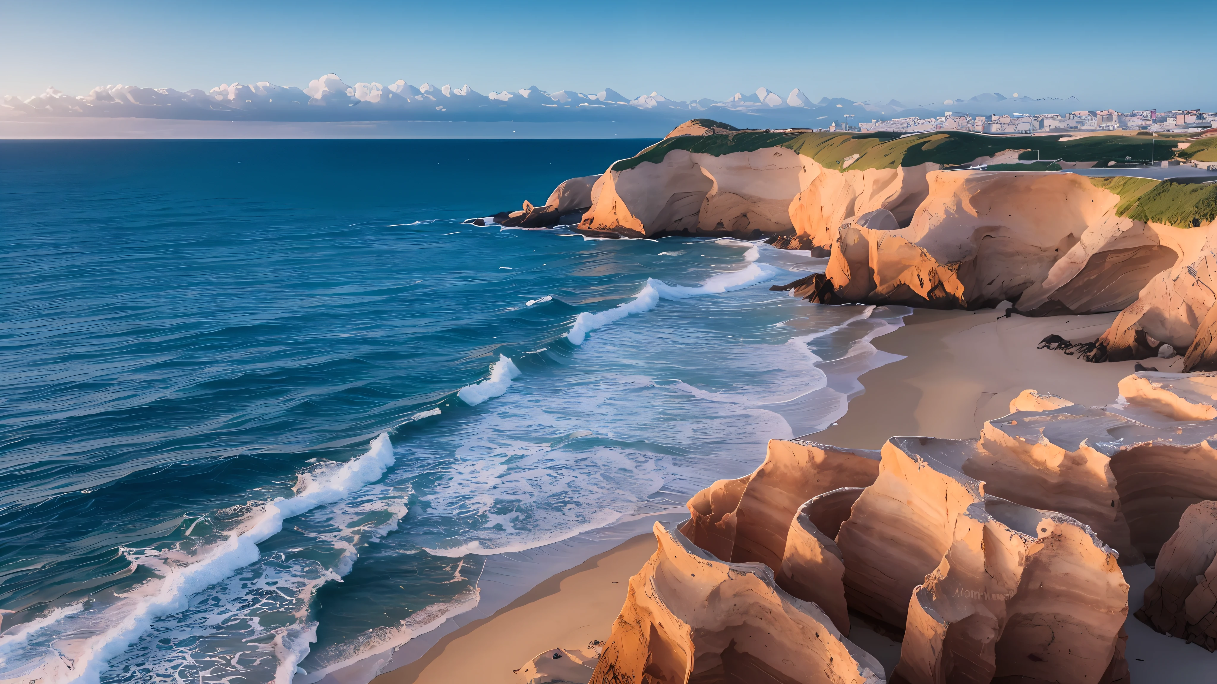 Beautiful Seashore Landscape, chiaroscuro, hyperrealism, luminism, hd, very detailed, 4k, 8k, shot on a Nikon Z7 II and Nikon NIKKOR Z 105mm f/2.8 VR S, best quality, detailed face, detailed eyes, detailed pupils, detailed clothes and features, clear background, - - --auto --s2