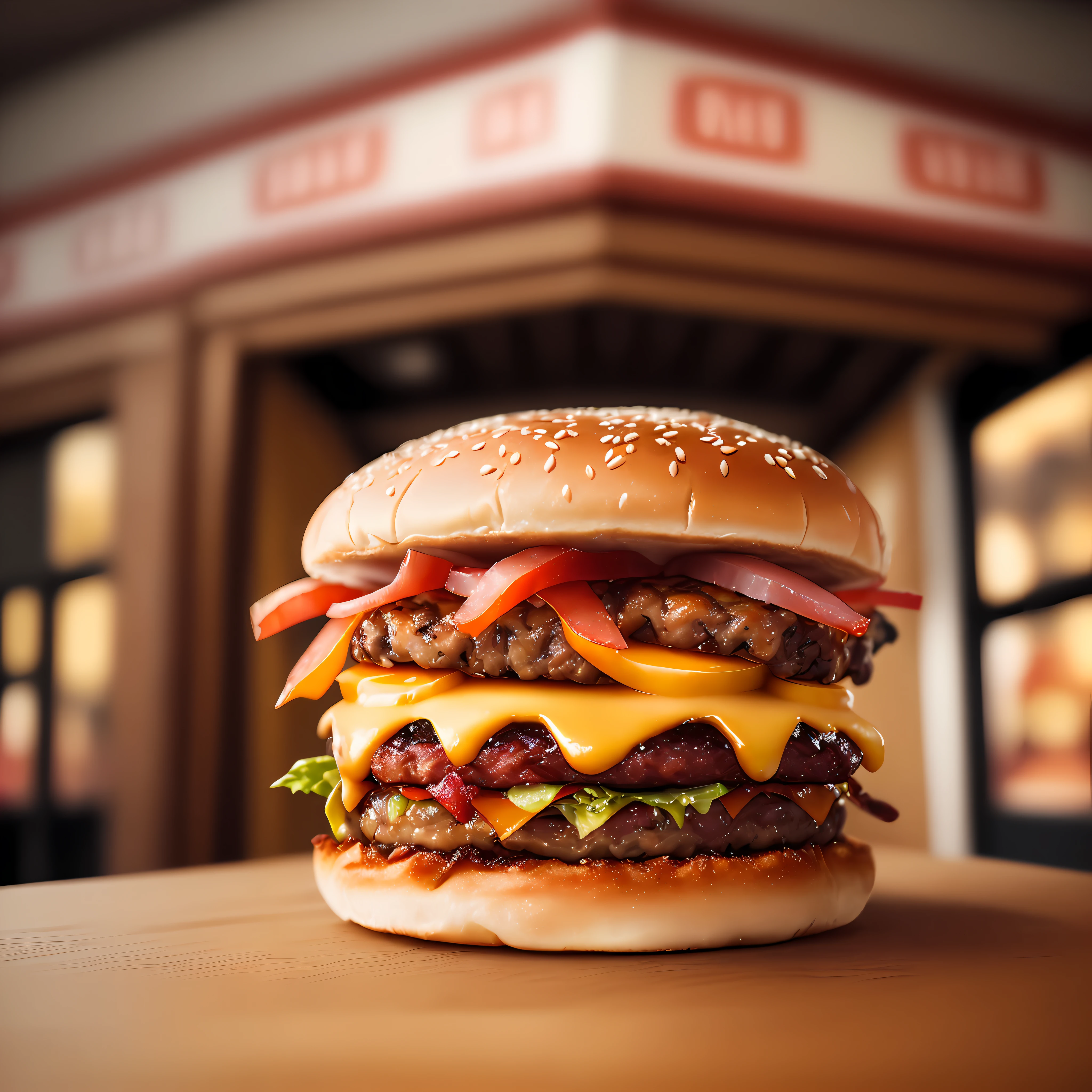 (Masterpiece:1.3), (best_quality:1.3), (ultra_detailed:1.3), 8K, extremely_clear, Realismo, photo of a scrumptious burger with extra bacon, (rustic diner background), hdr, (intricate details, hyperdetailed:1.15)