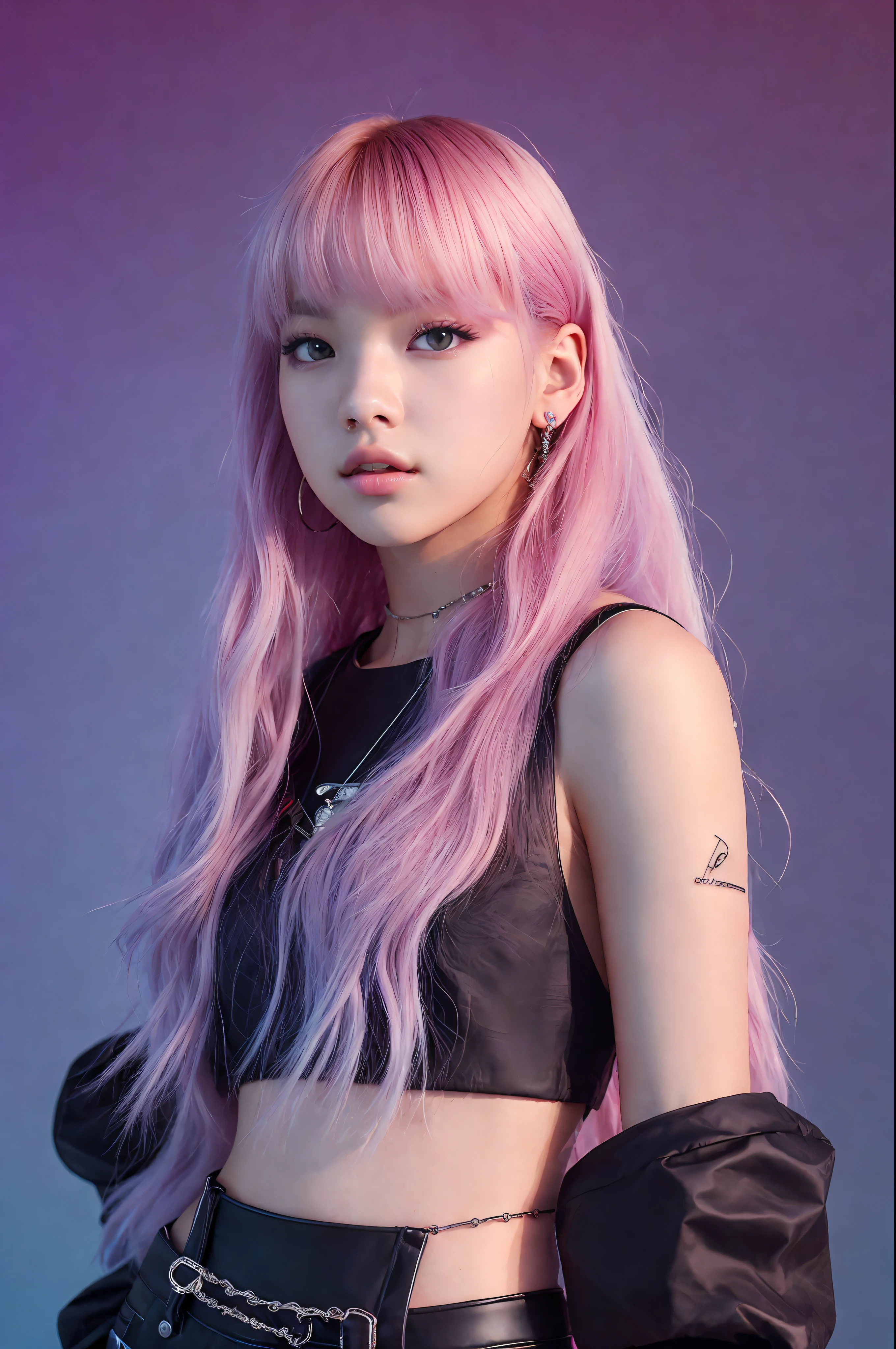 Photo Lisa of Blackpink ,texture 4K, high quality, beautiful hair, original album cover, , 8k image, high image quality, at night