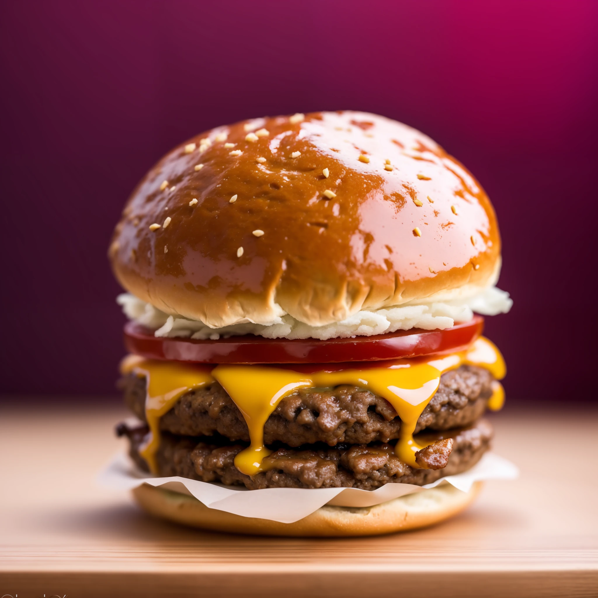 image with side view, 1 hamburger with meat and cheese on a bun, juicy burger, smoked layers, professional food photography, high quality food photography, 4K food photography, dark background