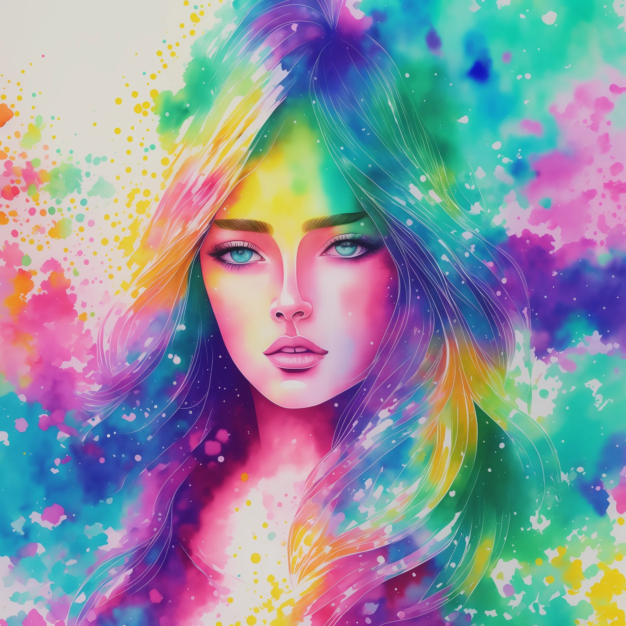 watercolor pencil,Model Masha lund, metropole, chroma aberration, impressionism, piscodelic, art made by artist Brainwash, and Alena Aenami, --auto --s2