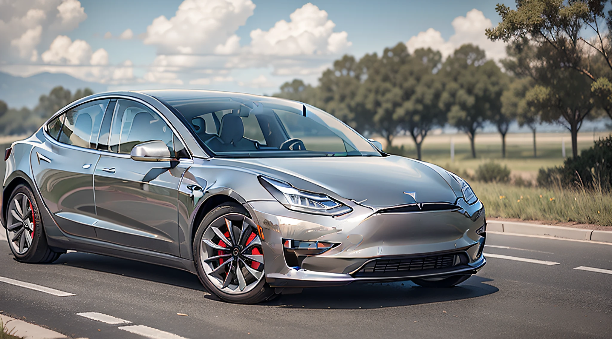 A Tesla Model 3 on a road