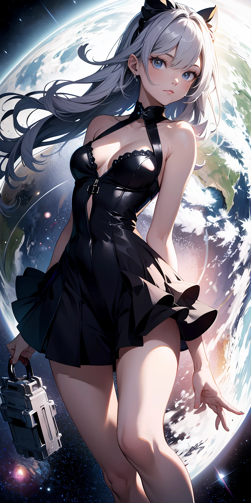 absurd res, high res, (masterpiece:1.4), ultra-detailed, 1girl, from above, space, floating