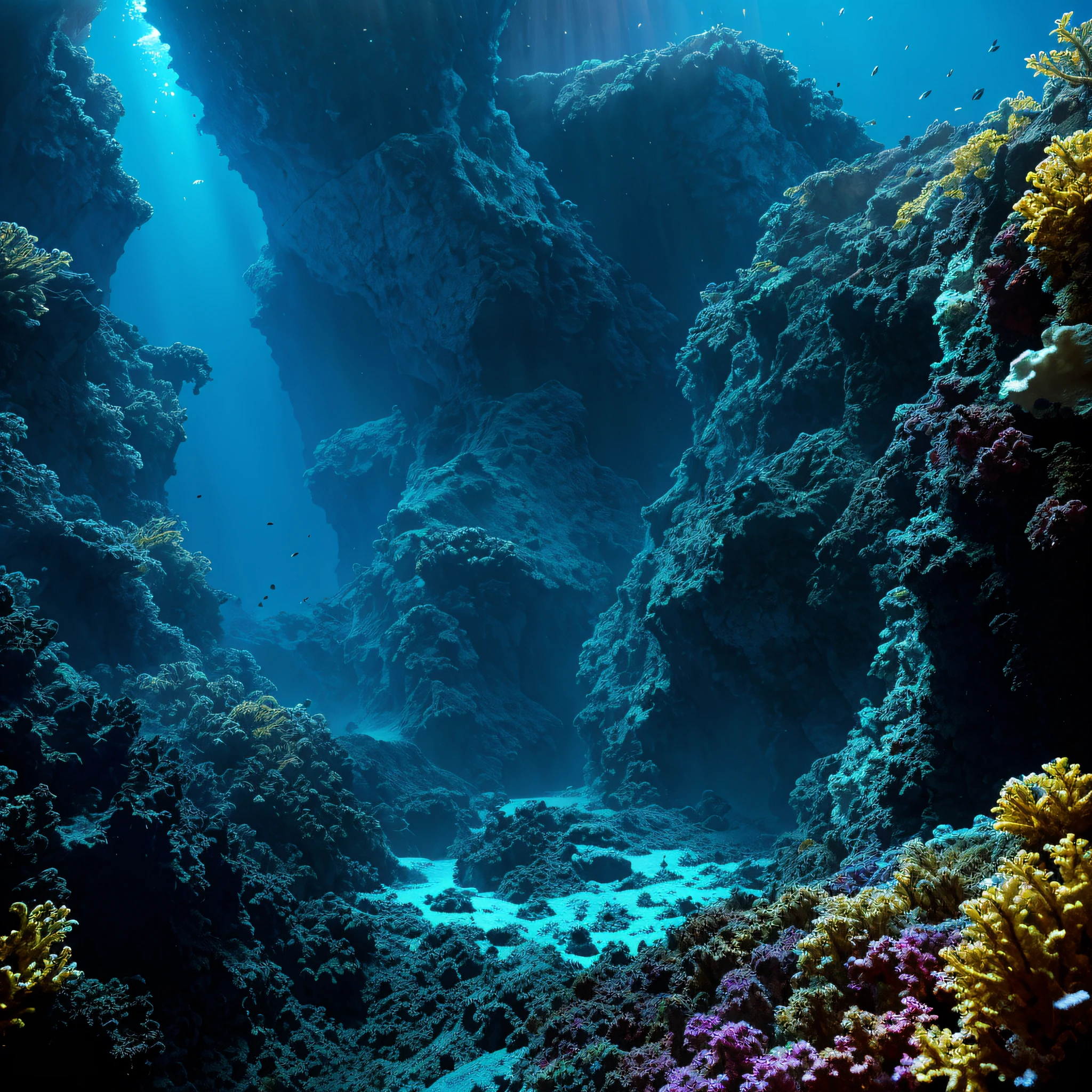 stunning Mariana Trench, cinematic, atmospheric, filmed, detailed photo