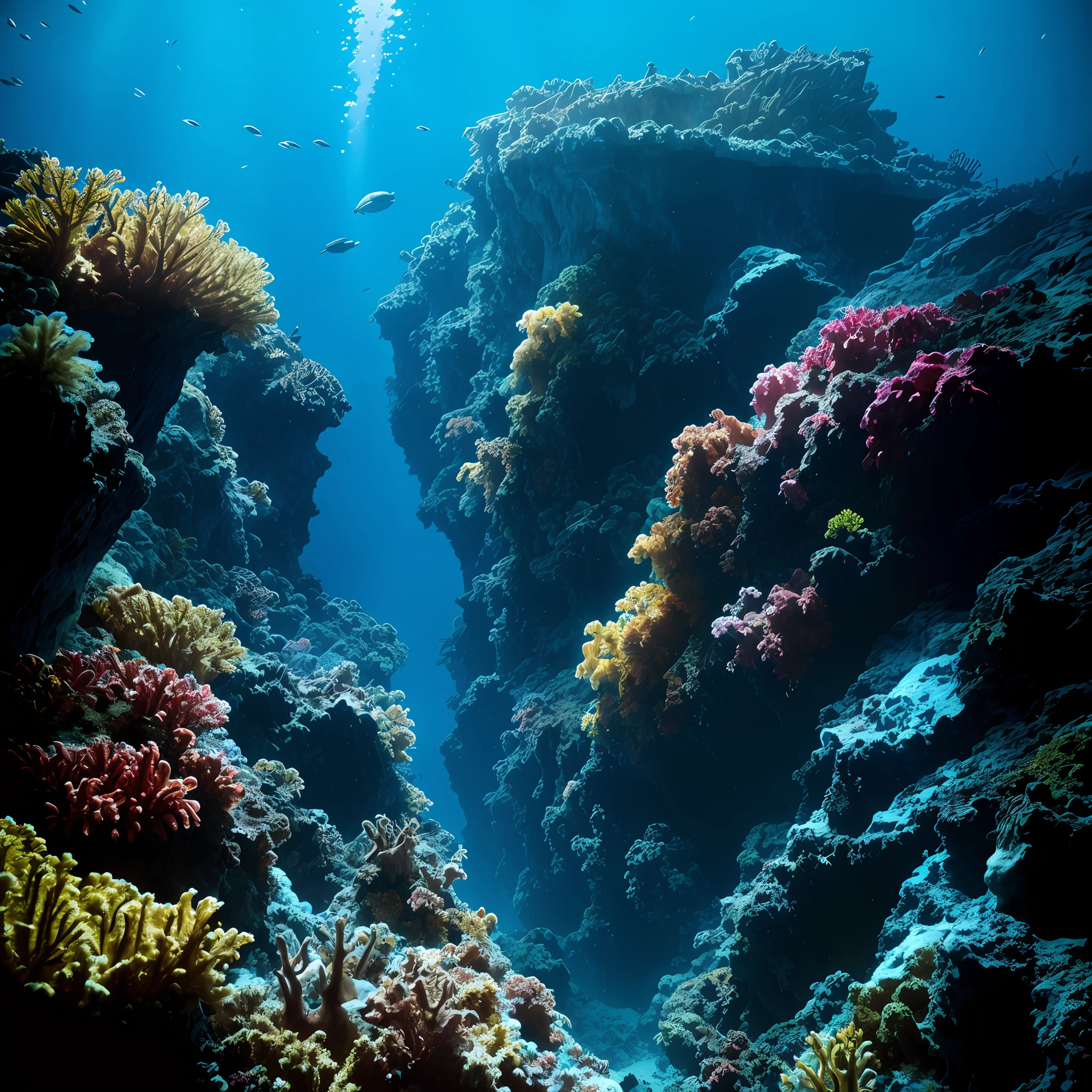 stunning Mariana Trench, cinematic, atmospheric, filmed, detailed photo