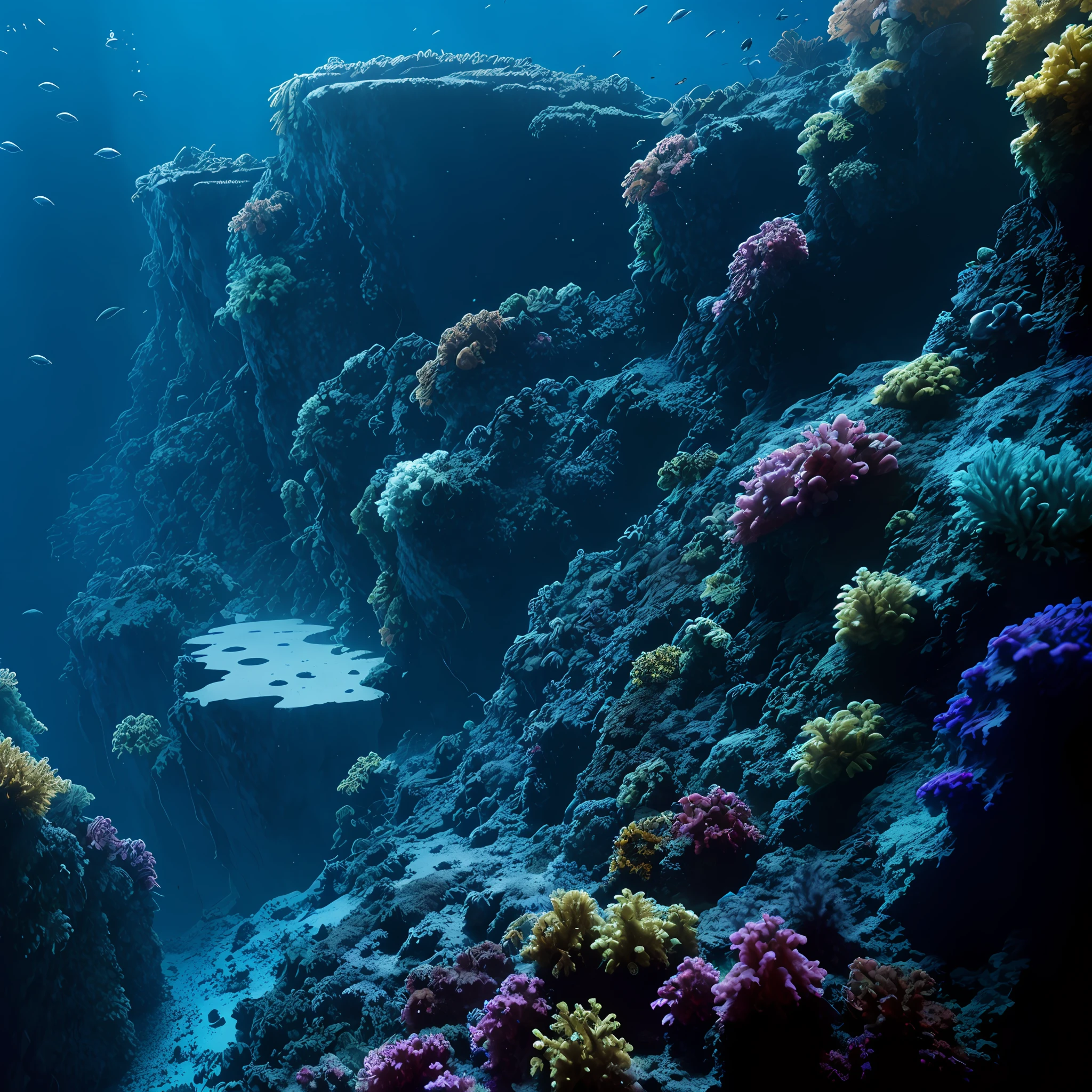 Abyssal Symphony, stunning Mariana Trench, full extent stunning Mariana Trench, cinematic, atmospheric, filmed, detailed photo