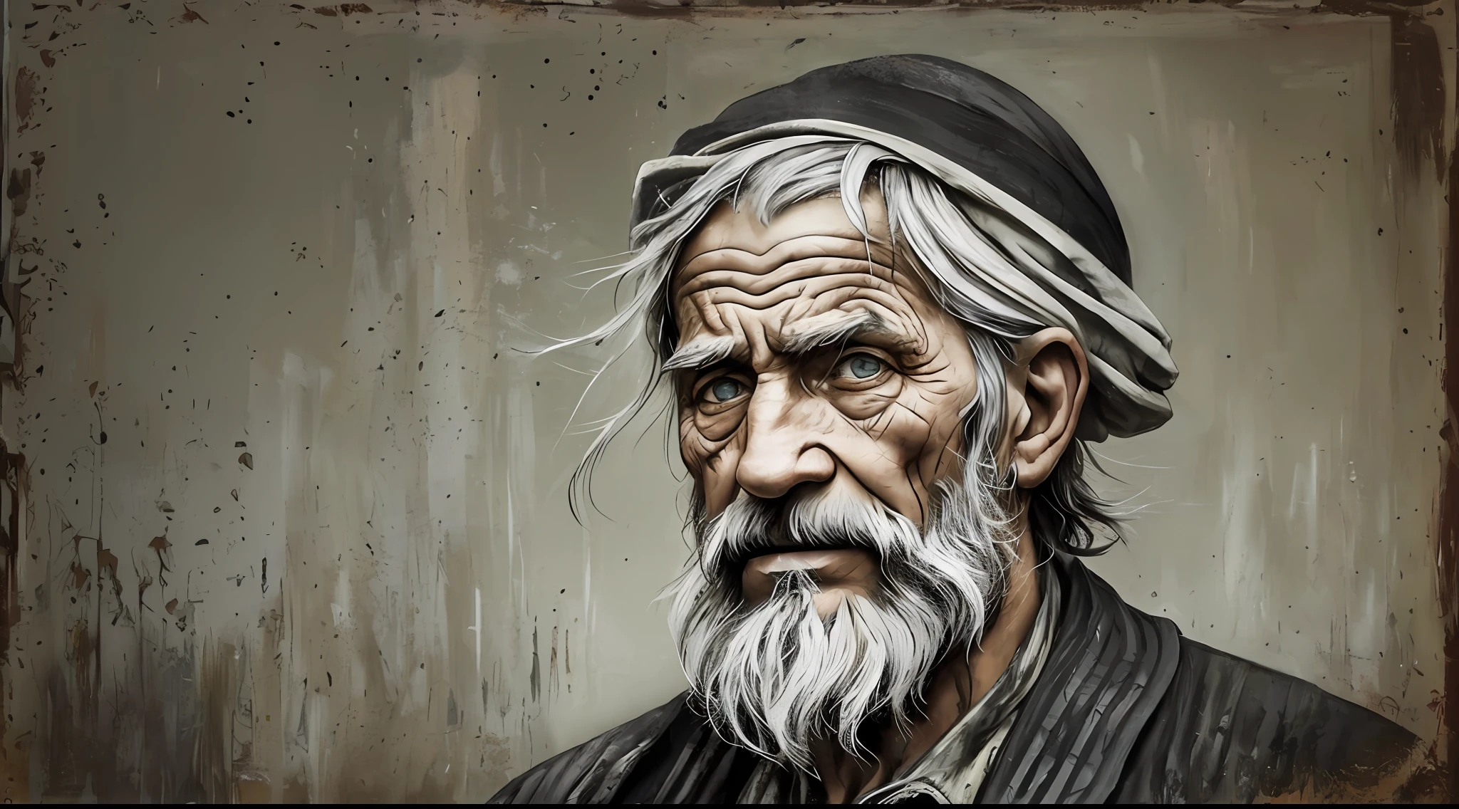 A portrait of poor russian 1800 old worker in rags, ((overwhelming fatigue )), wrinkles of age, concept art, oil pastel painting , moody gray colors , gritty, messy stylestyle of Alexey Savrasov, Ivan Shishkin, Ilya Repin, (cel shaded:1.2), 2d, (oil painting:1.2) highly detailed --auto --s2