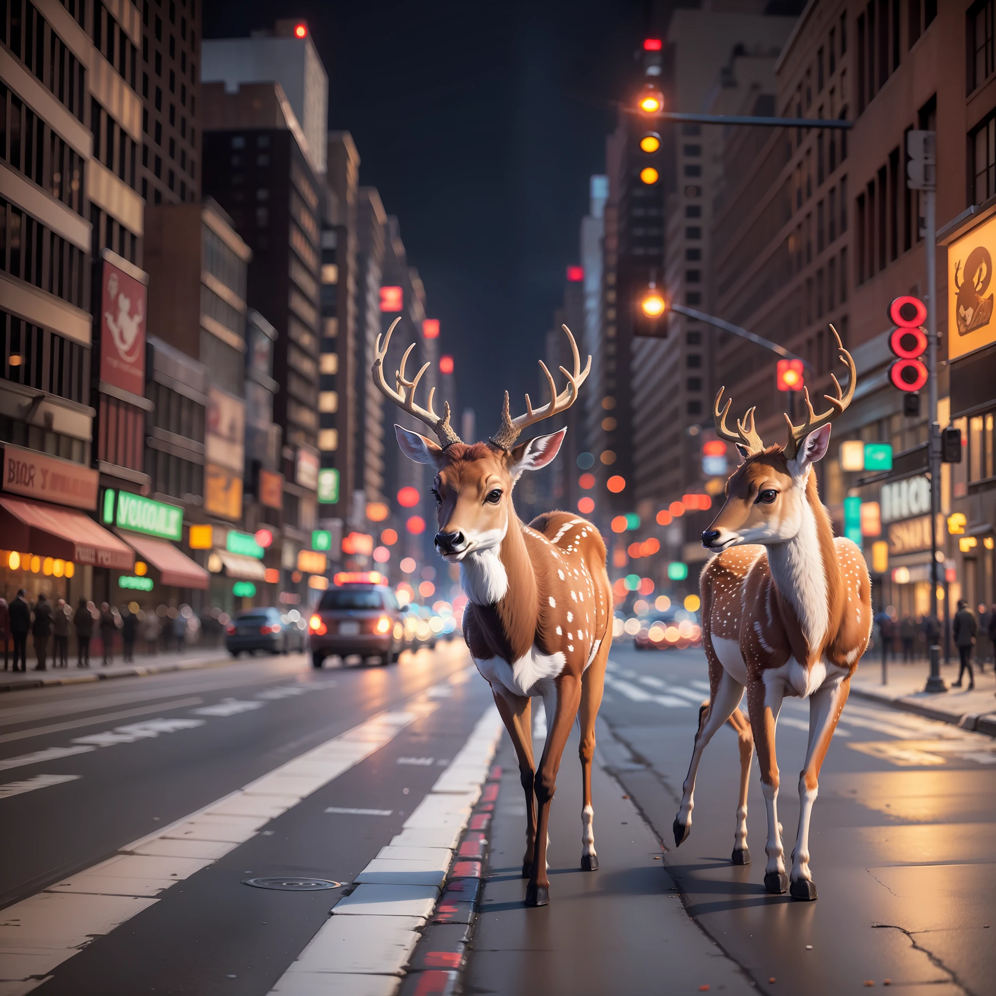 Deer on a New York street at night