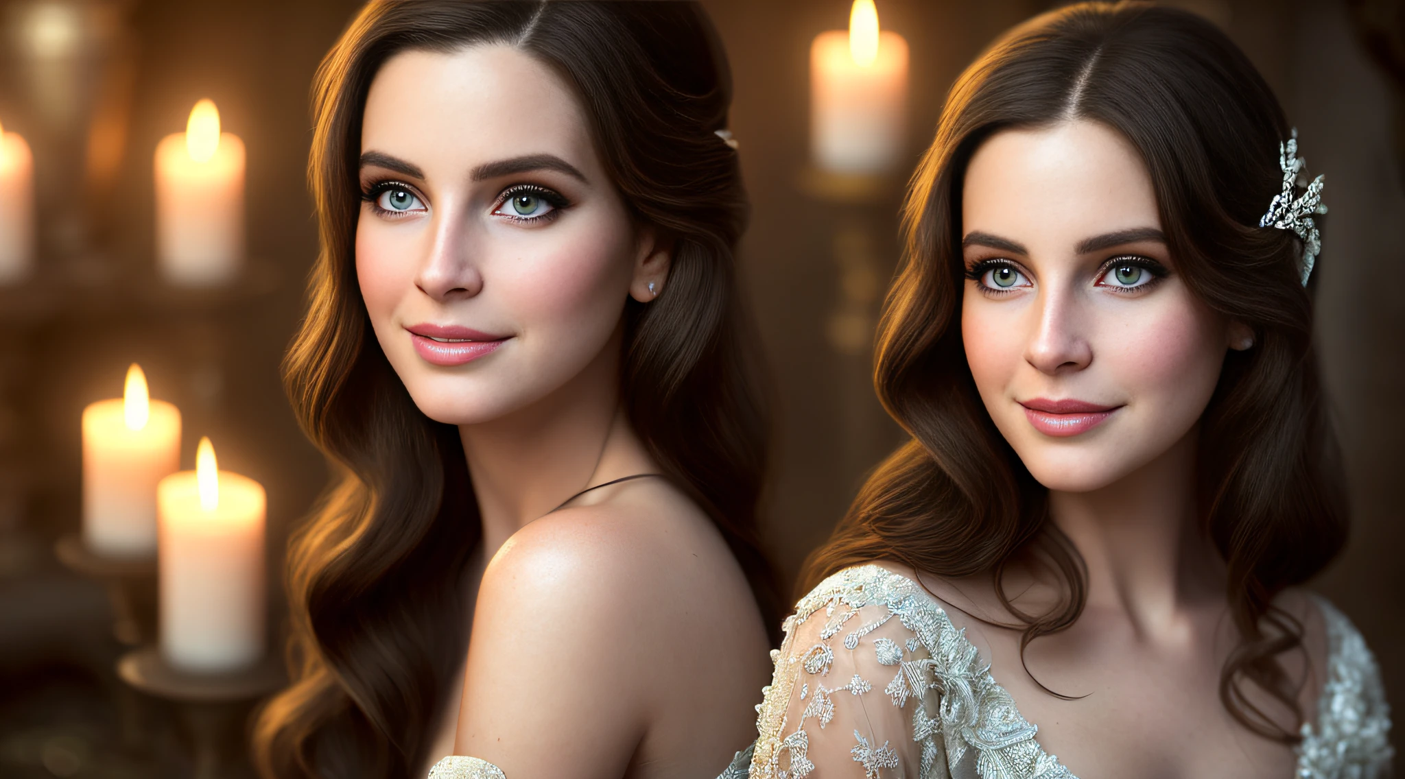 (Ultra Realistic), (Illustration), (Increased Resolution), (8K), (Extremely Detailed), (Best Illustration), (Beautiful and Detailed Eyes), (Best Quality), (Ultra Detailed), (Masterpiece ), ( wallpaper), (detailed face), solo, 28 year old Lana Del Rey as a Slave Princess, looking at viewer, fine detail, detailed face, in the dark, candle light, deep shadows, low key, pureerosfaceace_v1, smiling, bust, wearing slave dress, long legs, thin waist, buttocks, ultra-fine makeup, ultra-fine clothing material