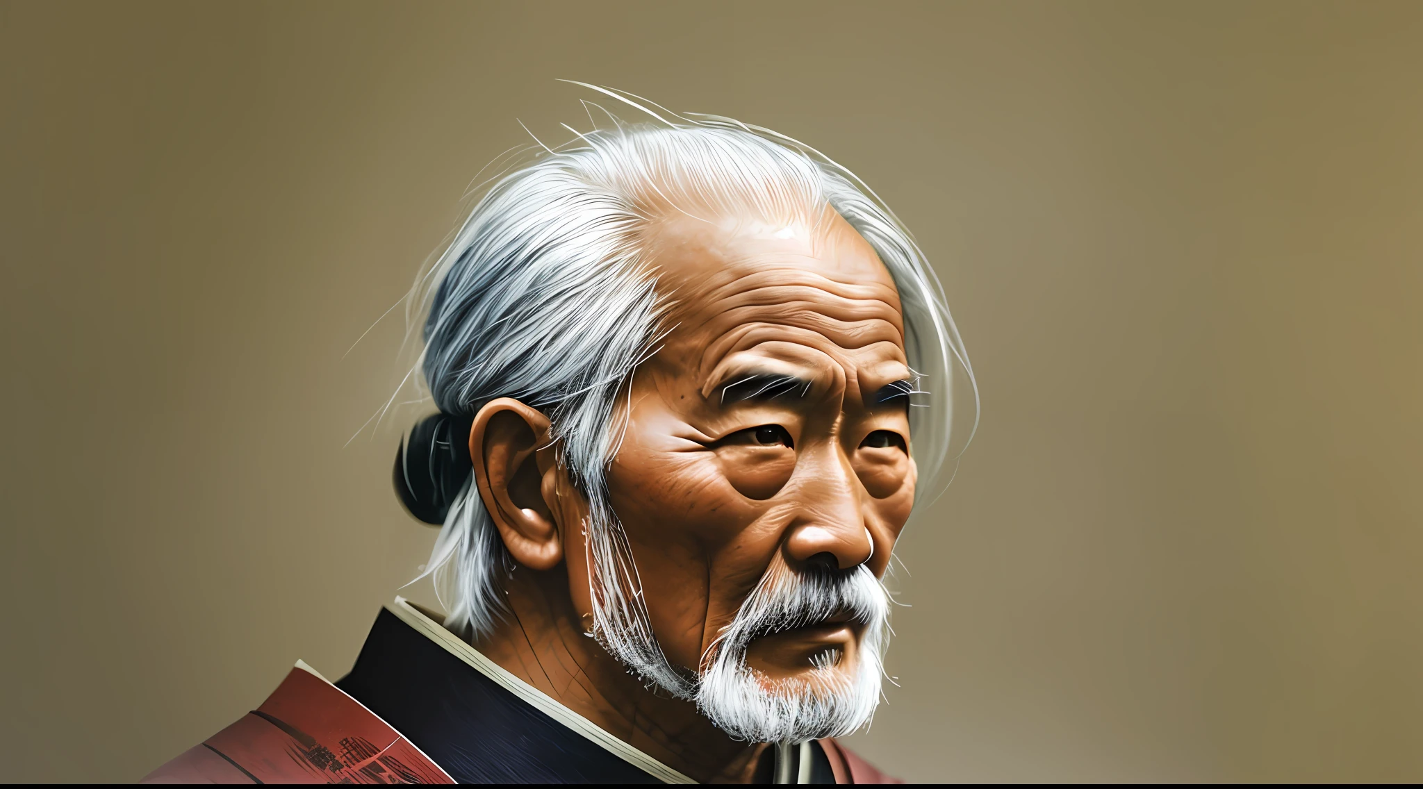 Old japanese man, warrior samurai, graying hair, japanese edo period, recovered photograph, (film grain:1.2), (disposable film:1.2), bad lighting, dim, --auto --s2