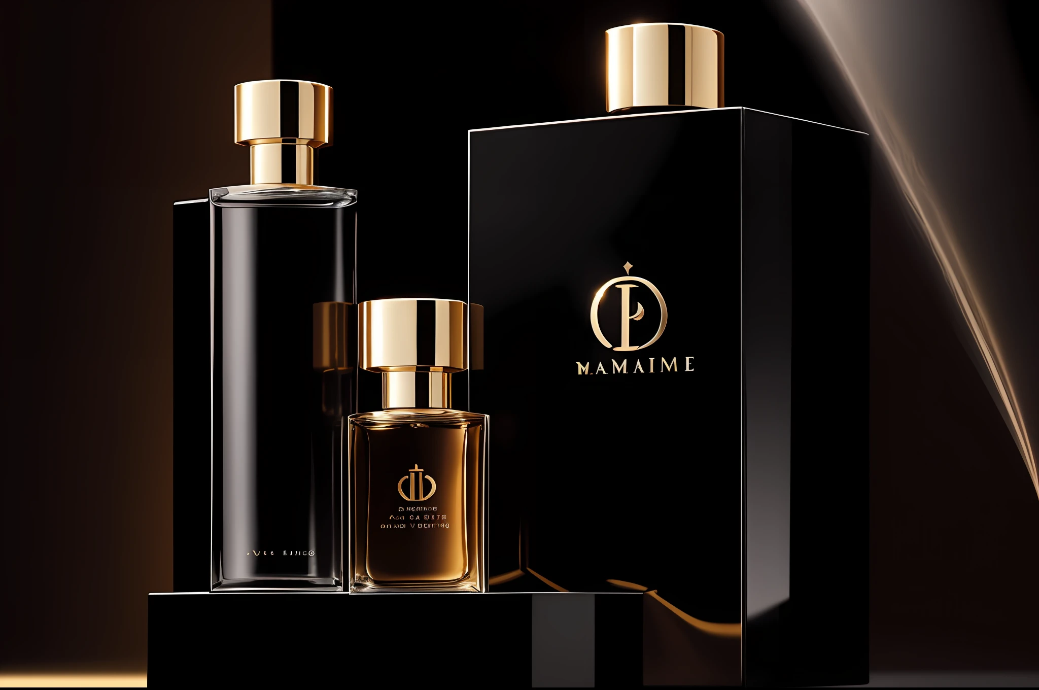 Imagine a stunning image, with a high resolution capable of showing every detail of the iconic 212 VIP Black perfume. Through an impressive hyperfocus, you see before you a true work of modern art.  In the center of the image, the elegant and sophisticated bottle of 212 VIP Black shines brightly, revealing its unique essence. The translucent black glass, with a slight curve, reflects the light in a seductive way, transmitting an aura of mystery and power.  The silver letters of the perfume's name are perfectly engraved on the front of the bottle, standing out against the black glass, lending a sense of luxury and luxury.  Around the bottle, small details capture your attention: a fine mist of steam that seems to emanate from the essence, as if about to envelop you in its enveloping aura. In addition, stylized musical notes in metallic tones dance around the bottle, symbolizing a vibrant and lively nightlife that inspires the perfume.  Perfect lighting enhances the golden reflections present on the bottle cap, which has a modern and elegant design, complementing the aesthetics of the set. --auto --s2