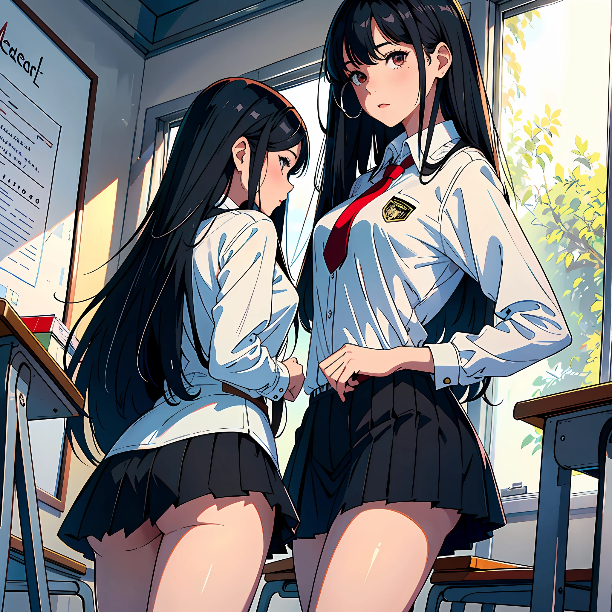 Ultra high resolution, 16k, ((masterpiece)), ((best quality))), ((super detailed)), a girl, long black hair, high school uniform, in the classroom