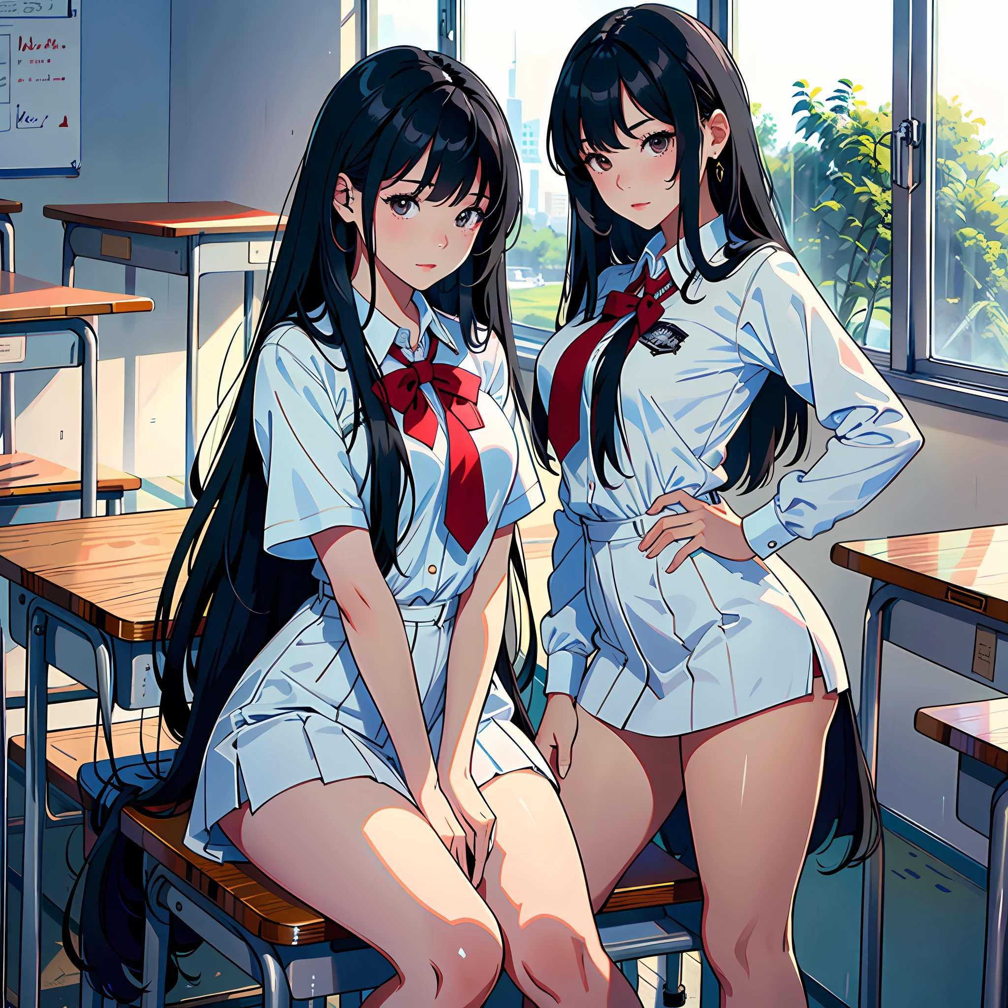 Ultra high resolution, 16k, ((masterpiece)), ((best quality))), ((super detailed)), a girl, long black hair, high school uniform, in the classroom