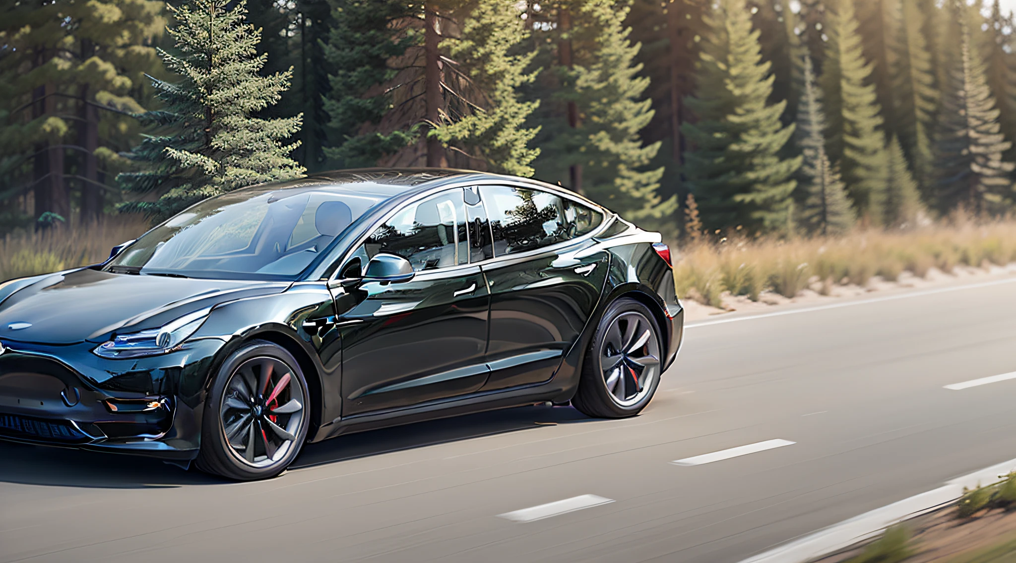 Tesla Model 3 traveling on the road