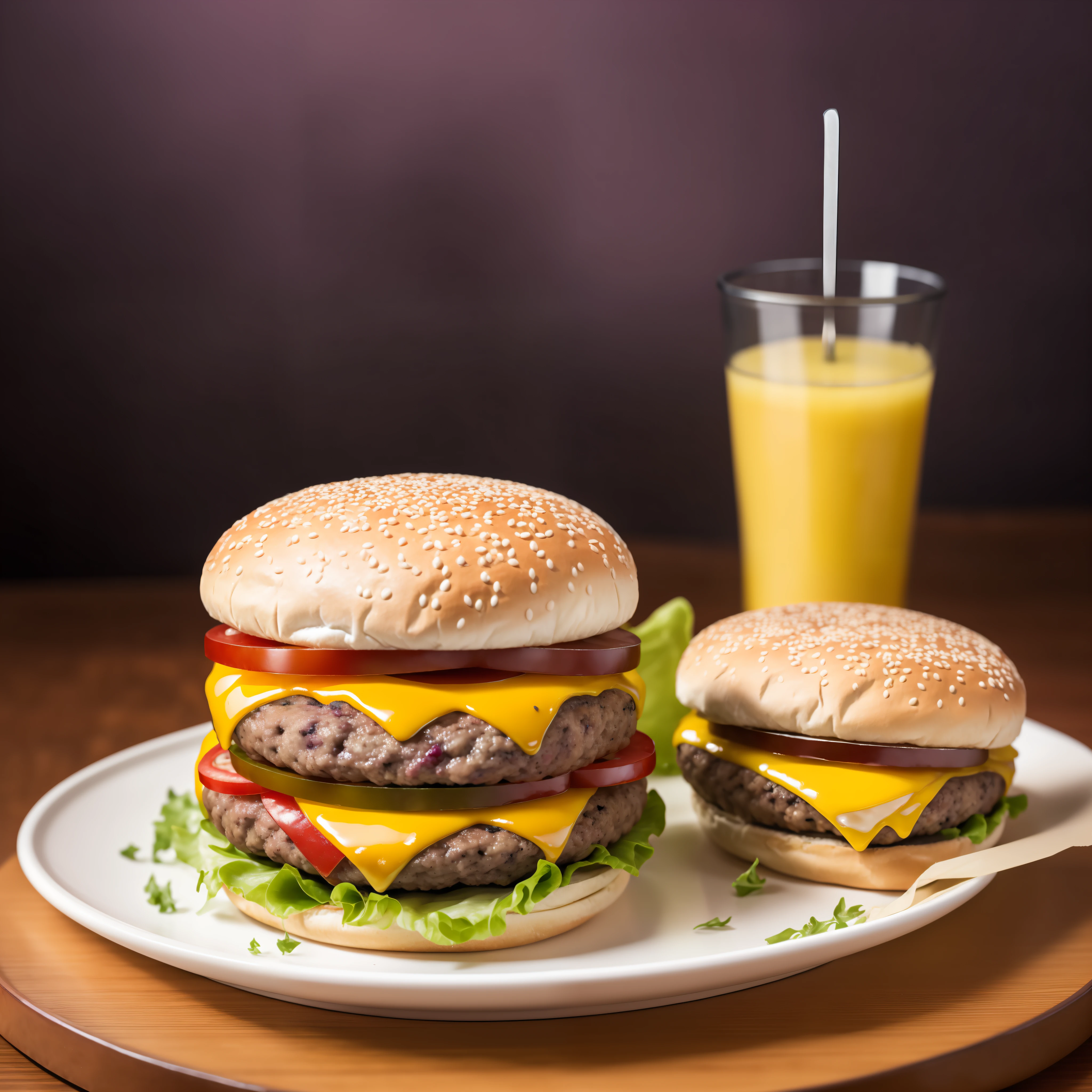 1 burger with cheese and pickles, burger on a plate, cheeseburger, hamburger, juicy burger, smoked layers, hamburger, 4K food photography, dark background, high quality food photography, professional food photography
