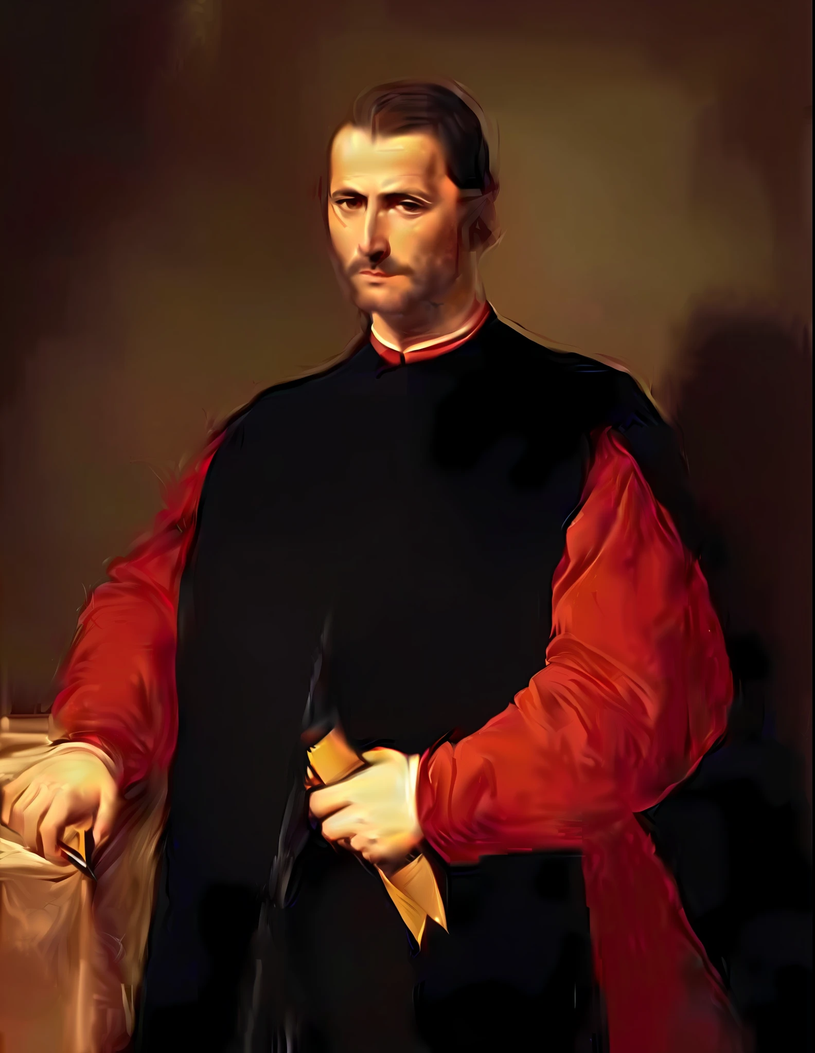 arafed man in a red and black outfit holding a knife, inspired by Giovanni Bernardino Azzolini, inspired by Giovanni Bernardino Mazzolini, machiavellian, inspired by Jacopo de' Barbari, inspired by Giovanni Bernardino Asoleni, inspired by Giovanni Battista Innocenzo Colombo, inspired by Giorgio De Vincenzi, by Giovanni Bernardino Mazzolini