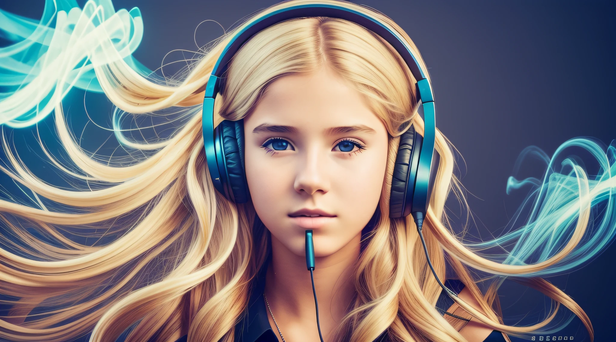 there is a 14 YEAR OLD GIRL In headphones, LONG BLONDE HAIR, smoke effects --auto --s2
