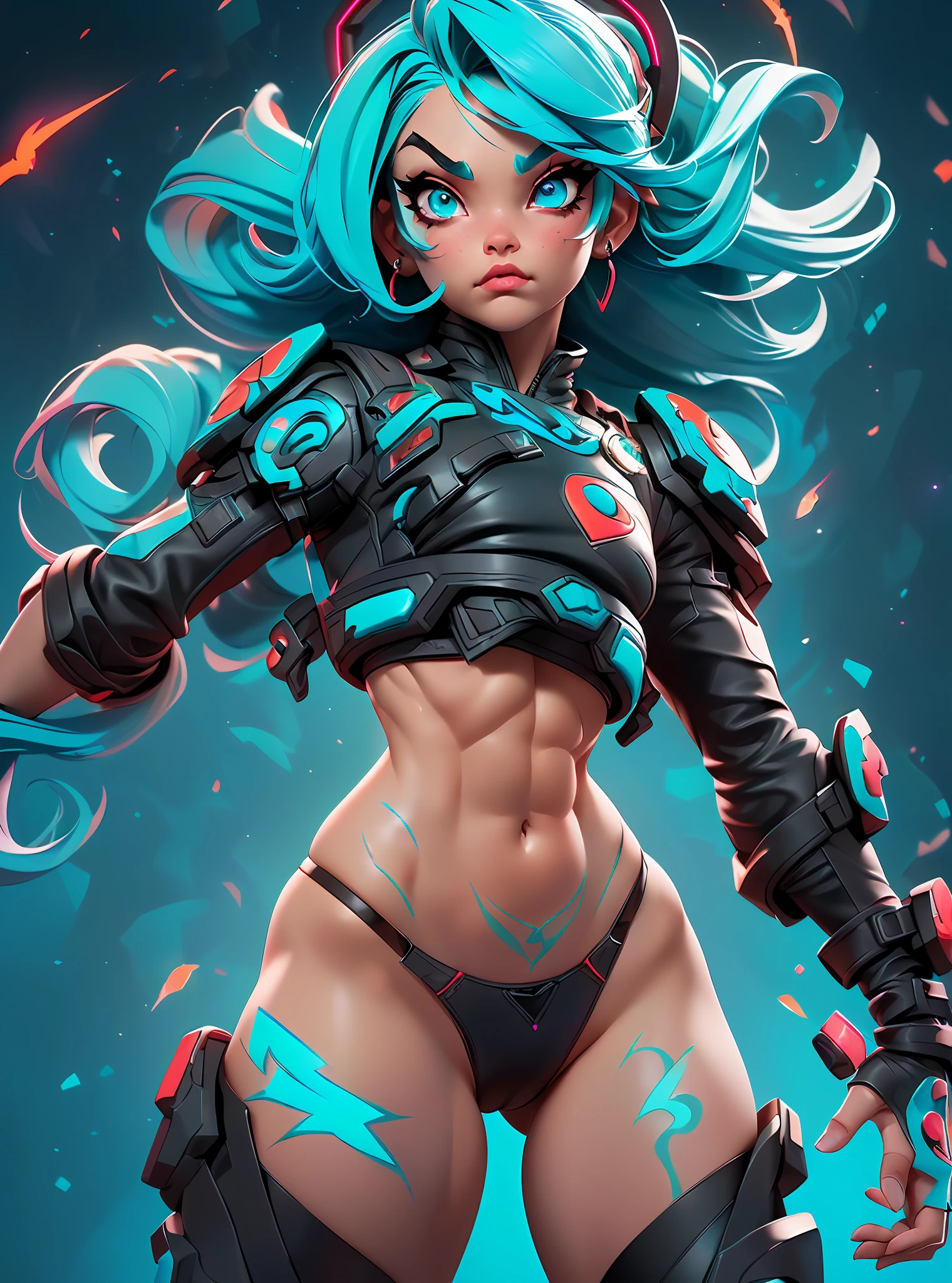 solo, girl with goth colors, (fit, muscular abs), She has ((turquoise hair))
(wears black thong, red pattern:1.2), (cameltoe)
detailed eyes, She has ((turquoise hair),
(clear background:1.35), (particles ,firefly, blue glowing):1.3,
photo-realistic, realistic hands, 8k HD,