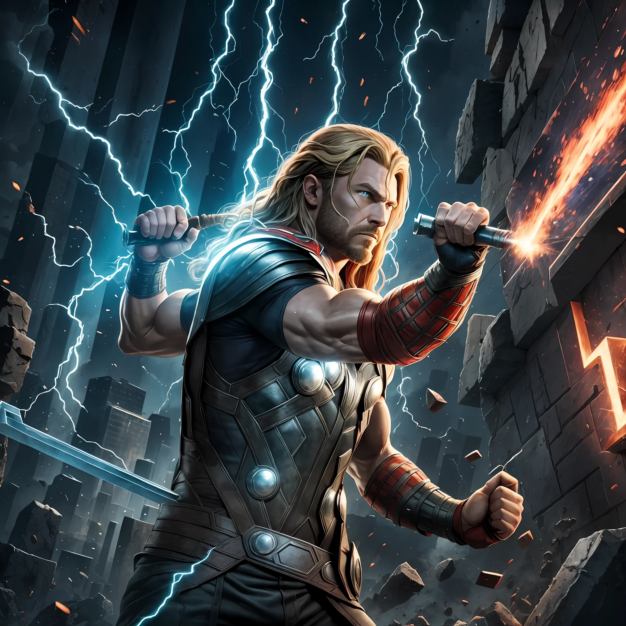 Thor Marvel character, using hammer as tool, hitting a nail --auto --s2