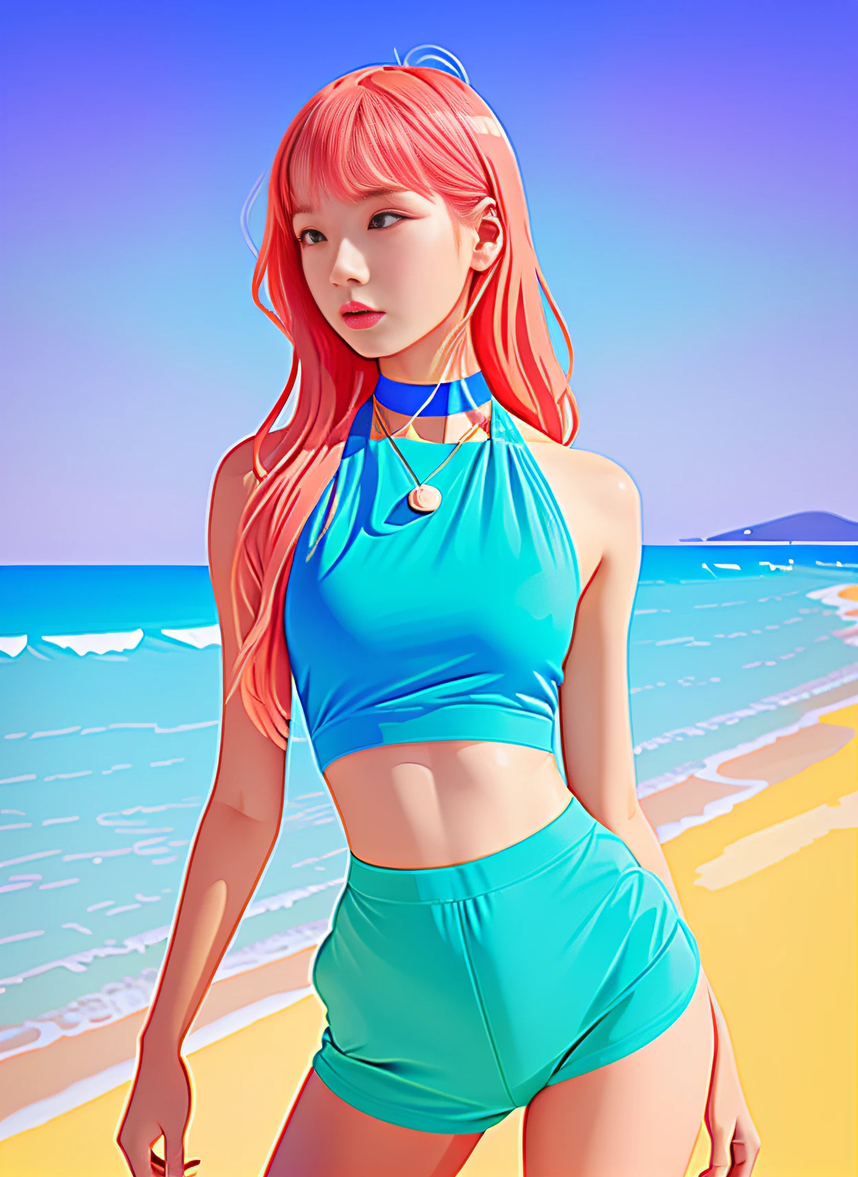 a woman in a dynamic pose wearing a beach wear, designed by Gucci::3, tumblr, inspired by Yanjun Cheng style, digital art, lofi girl internet meme, trending on dezeen, catalog photo, 3 d render beeple, rhads and lois van baarle, cartoon style illustration, bright pastel colors, a beautiful artwork illustration, retro anime girl --ar 2:3 --q 2