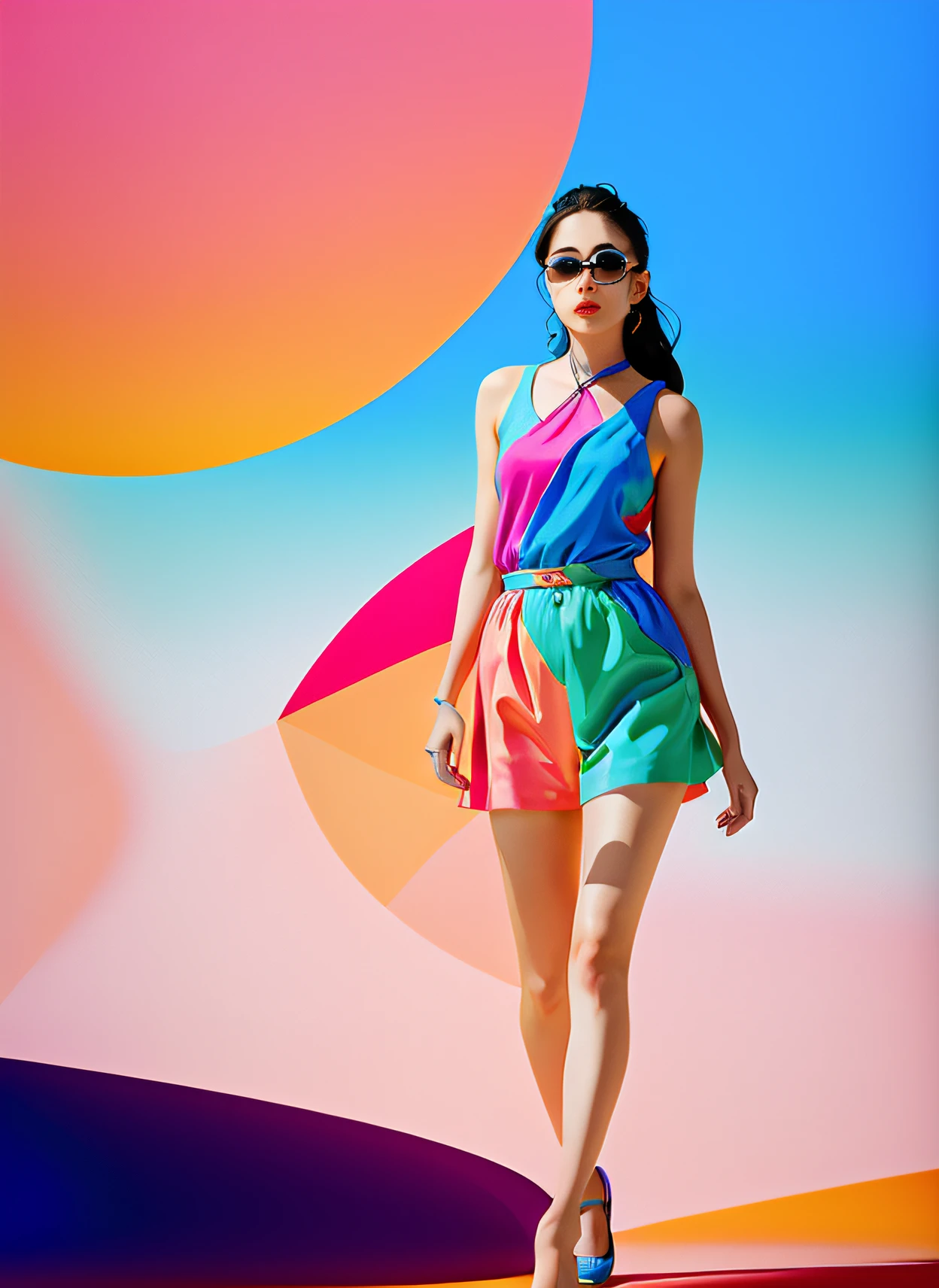 a woman in a dynamic pose wearing a beach wear, designed by Gucci::3, tumblr, inspired by Yanjun Cheng style, digital art, lofi girl internet meme, trending on dezeen, catalog photo, 3 d render beeple, rhads and lois van baarle, cartoon style illustration, bright pastel colors, a beautiful artwork illustration, retro anime girl --ar 2:3 --q 2