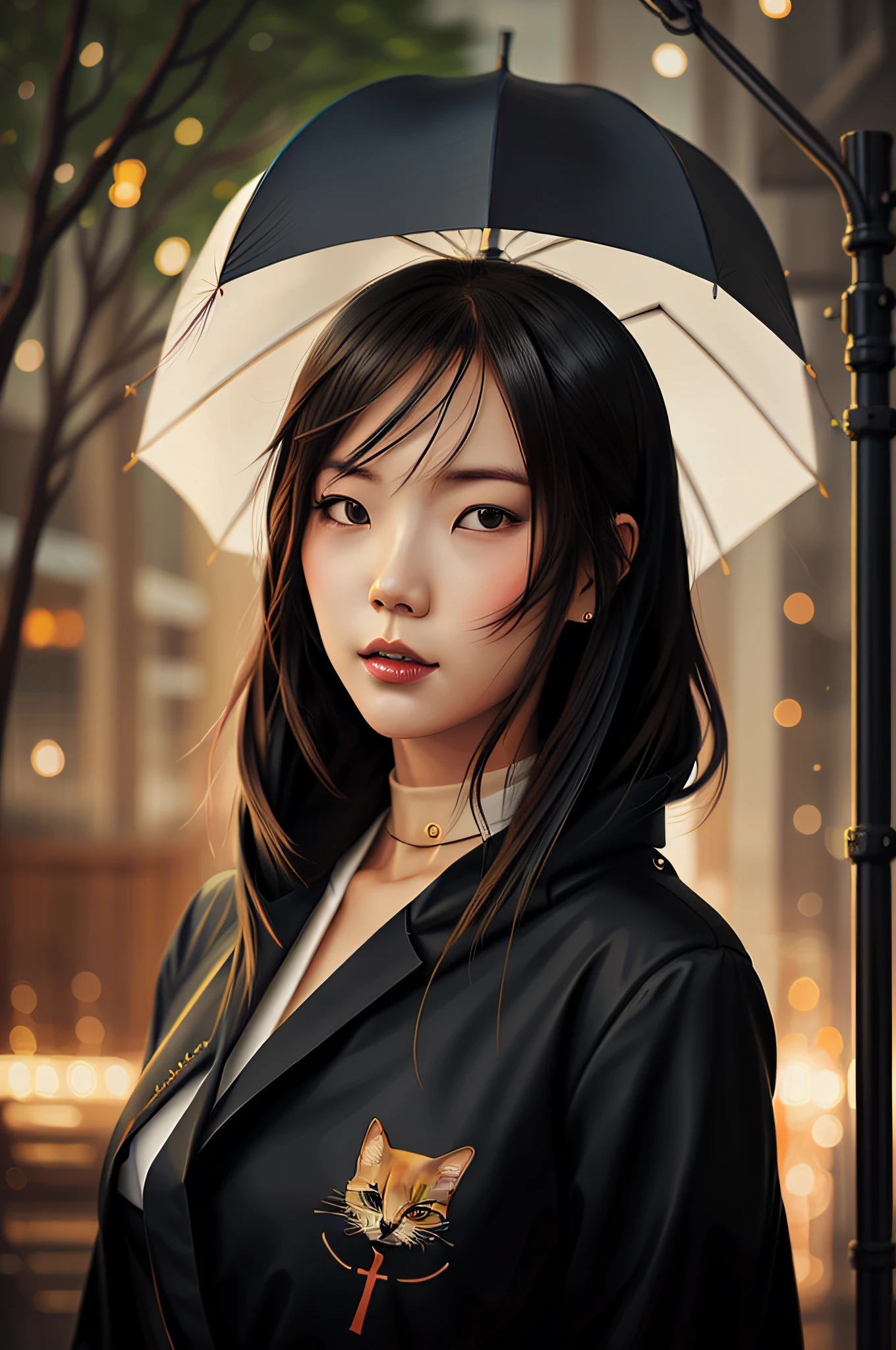 there are two pictures of a woman with an umbrella and a cat, artwork in the style of guweiz, guweiz, beautiful character painting, guweiz on artstation pixiv, guweiz on pixiv artstation, stunning anime face portrait, beautiful digital artwork, wlop rossdraws, detailed digital anime art, guweiz masterpiece