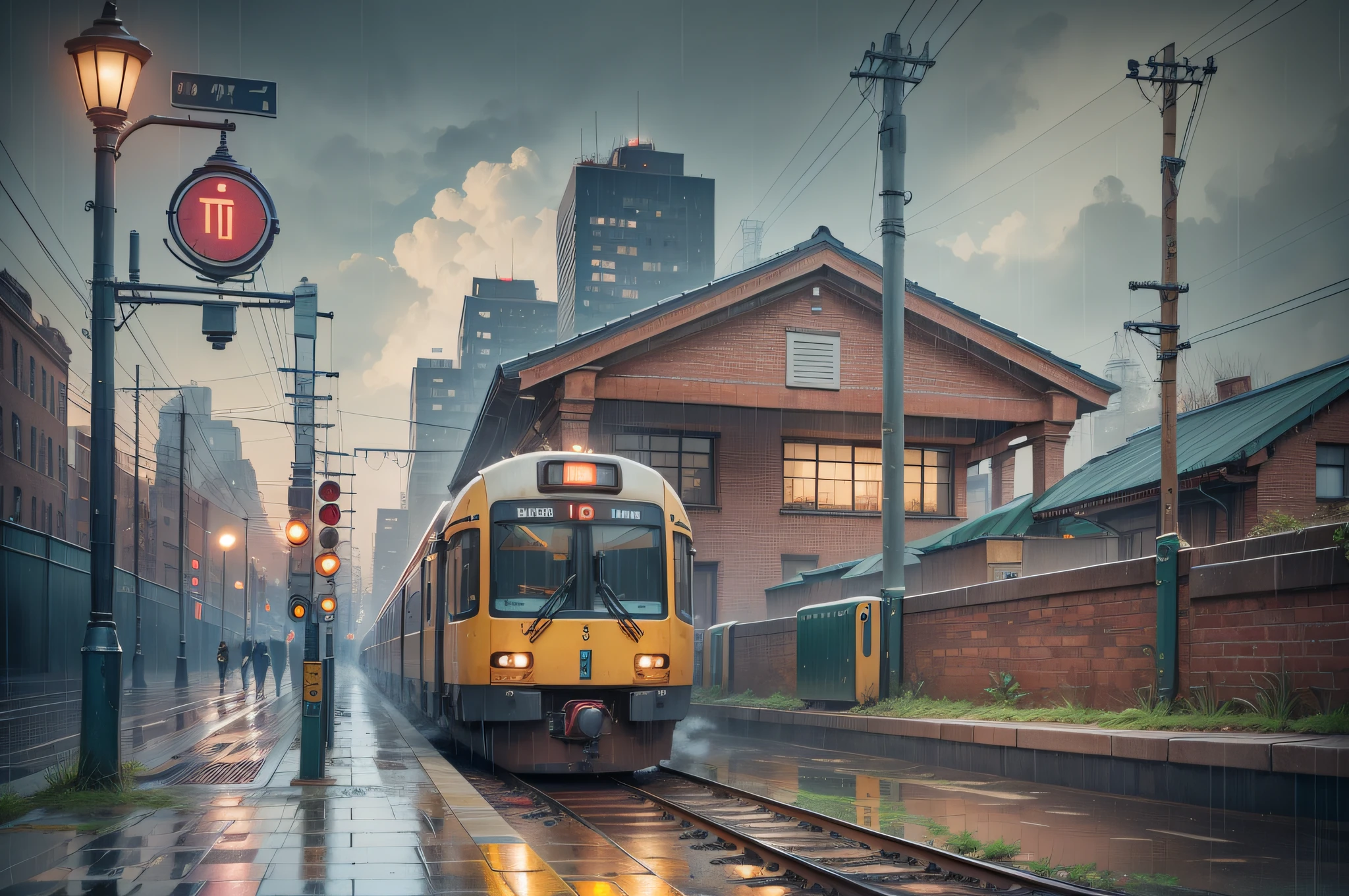 atntigo, station, train, building, bricks, rain, city, brick wall