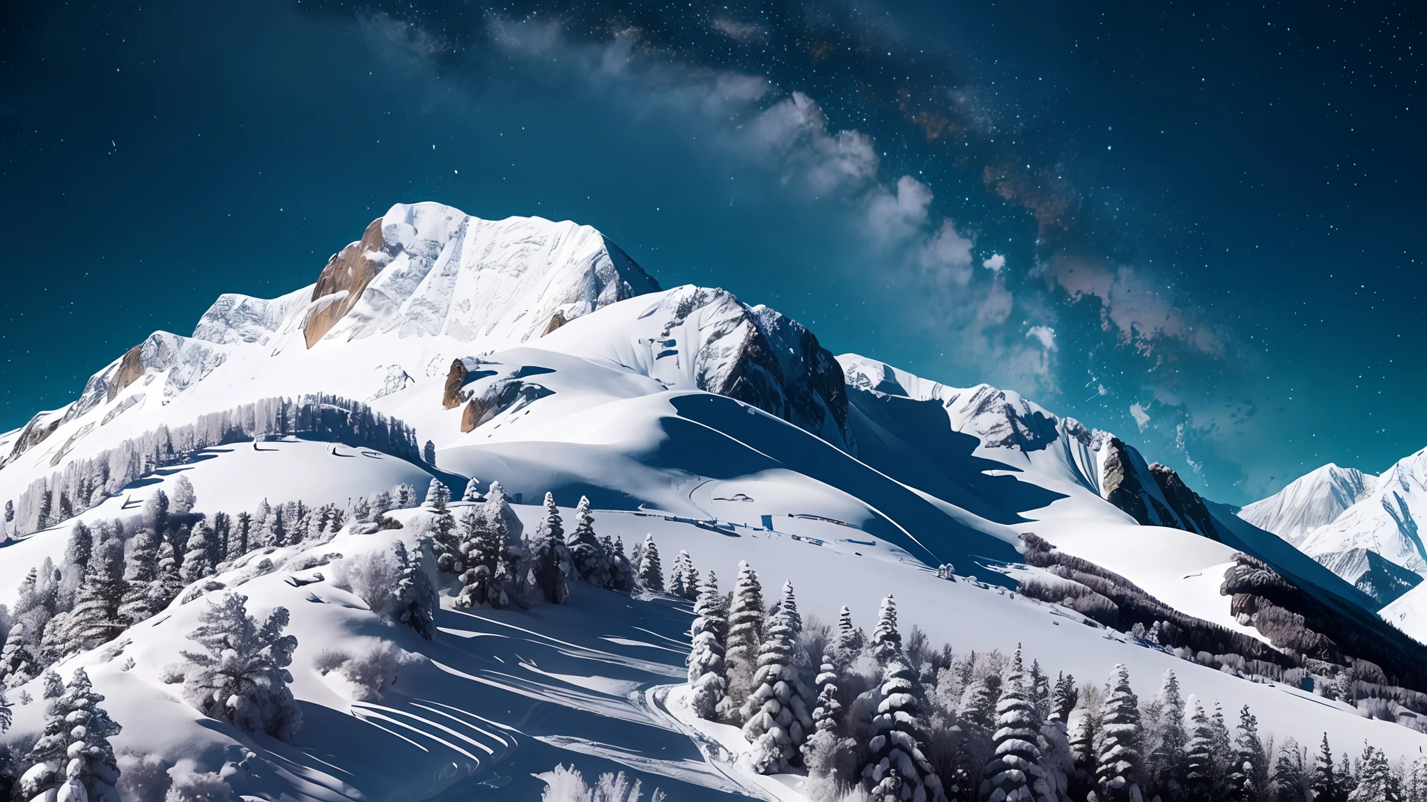 beautiful snowy mountain terrain,  chiaroscuro, hyperrealism, luminism, hd, very detailed, 4k, 8k, shot on a Nikon Z7 II and Nikon NIKKOR Z 105mm f/2.8 VR S, best quality, --auto --s2