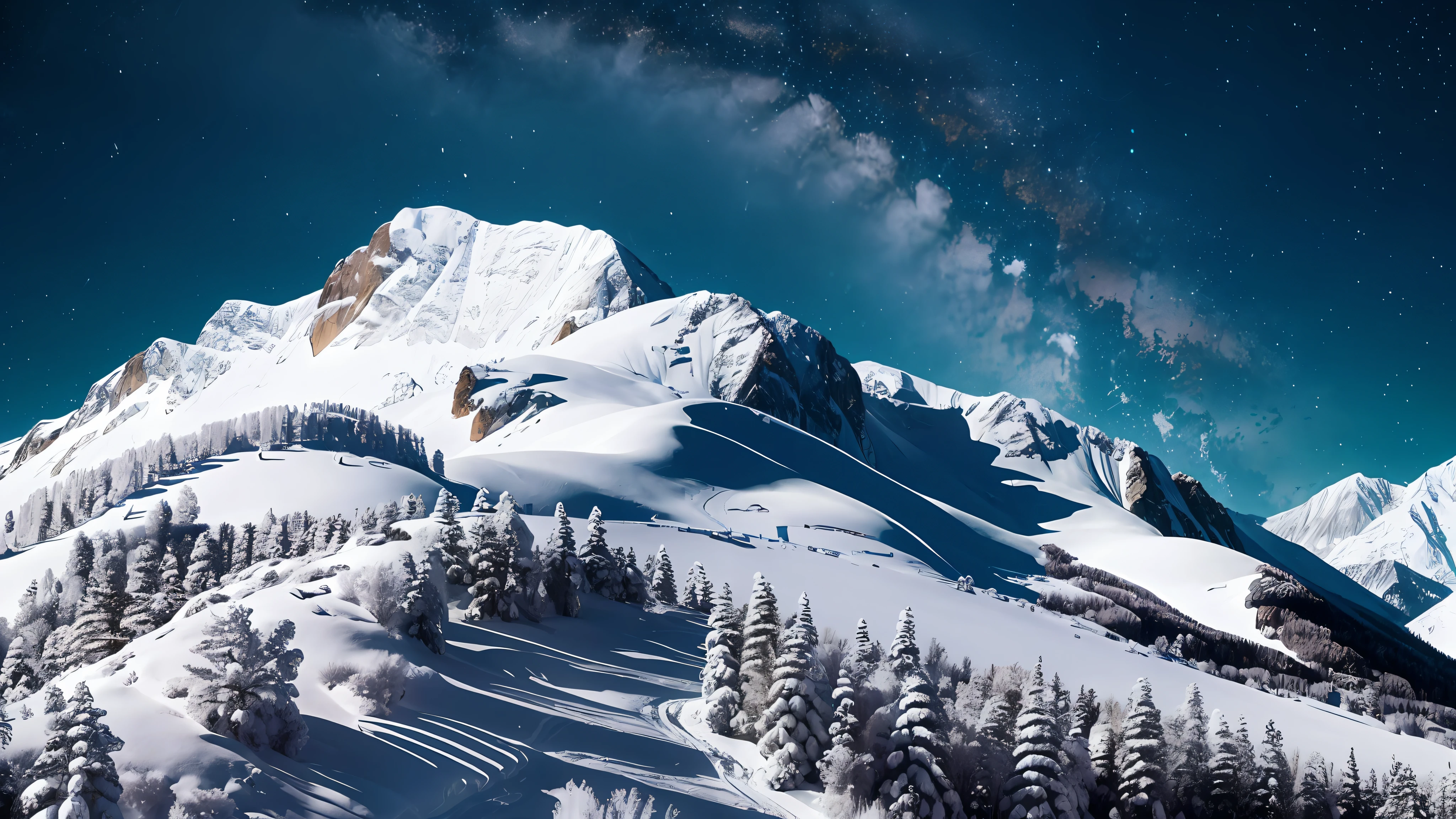 beautiful snowy mountain terrain, chiaroscuro, hyperrealism, luminism, hd, very detailed, 4k, 8k, shot on a Nikon Z7 II and Nikon NIKKOR Z 105mm f/2.8 VR S, best quality, --auto --s2
