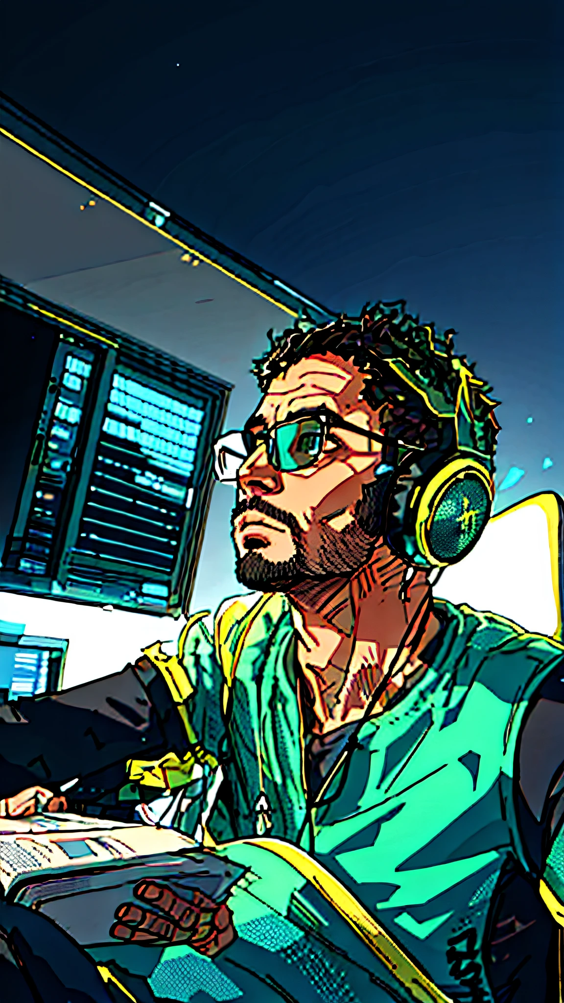 there is a man wearing headphones and reading a book, with headphones, caio santos, with head phones, he has headphones, wearing headphones, headphones, profile picture 1024px, mateus 9 5, headphones on, foto realista, icaro carvalho, carmelo blandino, sousaphones, andres rios
