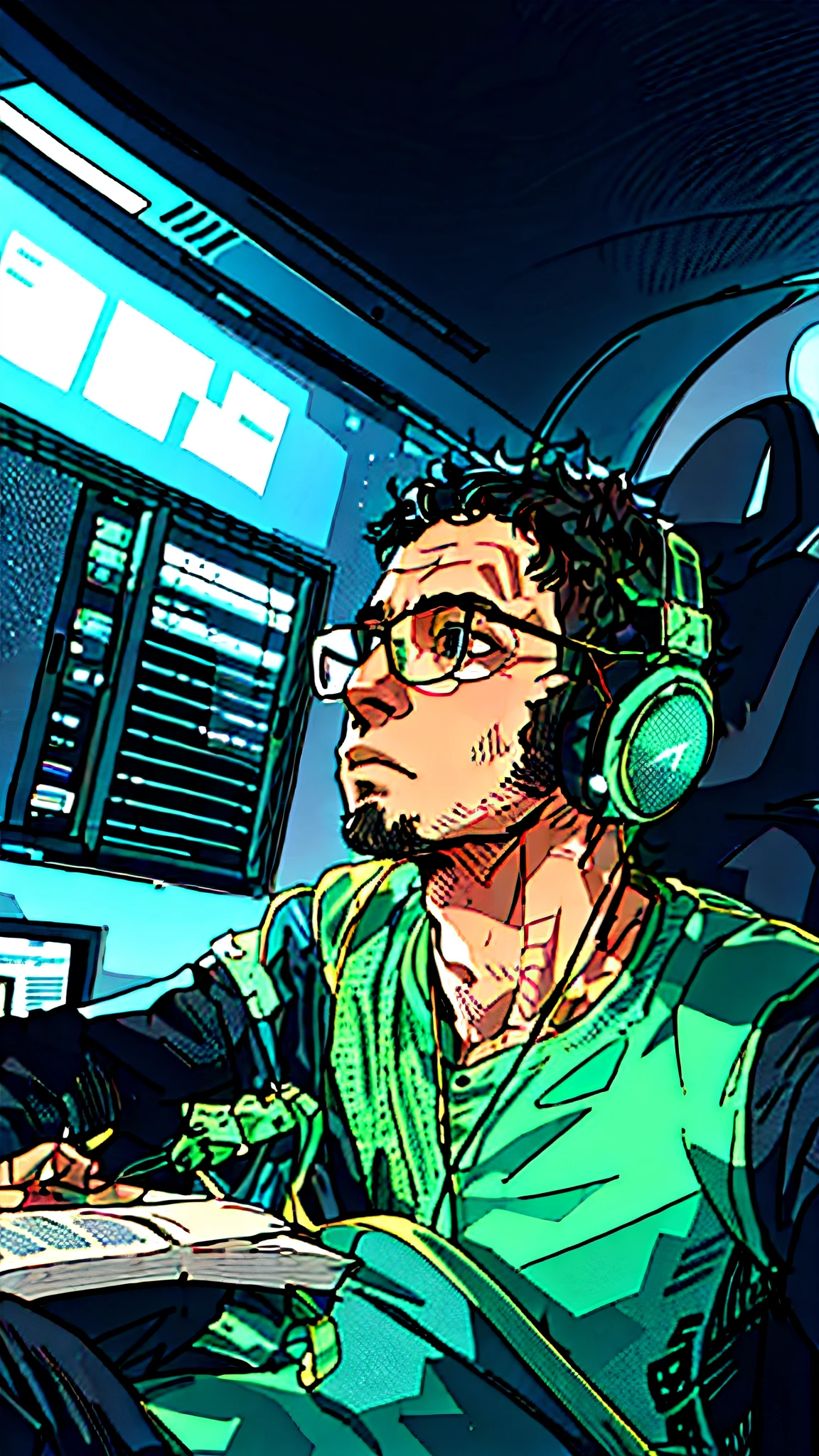 there is a man wearing headphones and reading a book, with headphones, caio santos, with head phones, he has headphones, wearing headphones, headphones, profile picture 1024px, mateus 9 5, headphones on, foto realista, icaro carvalho, carmelo blandino, sousaphones, andres rios