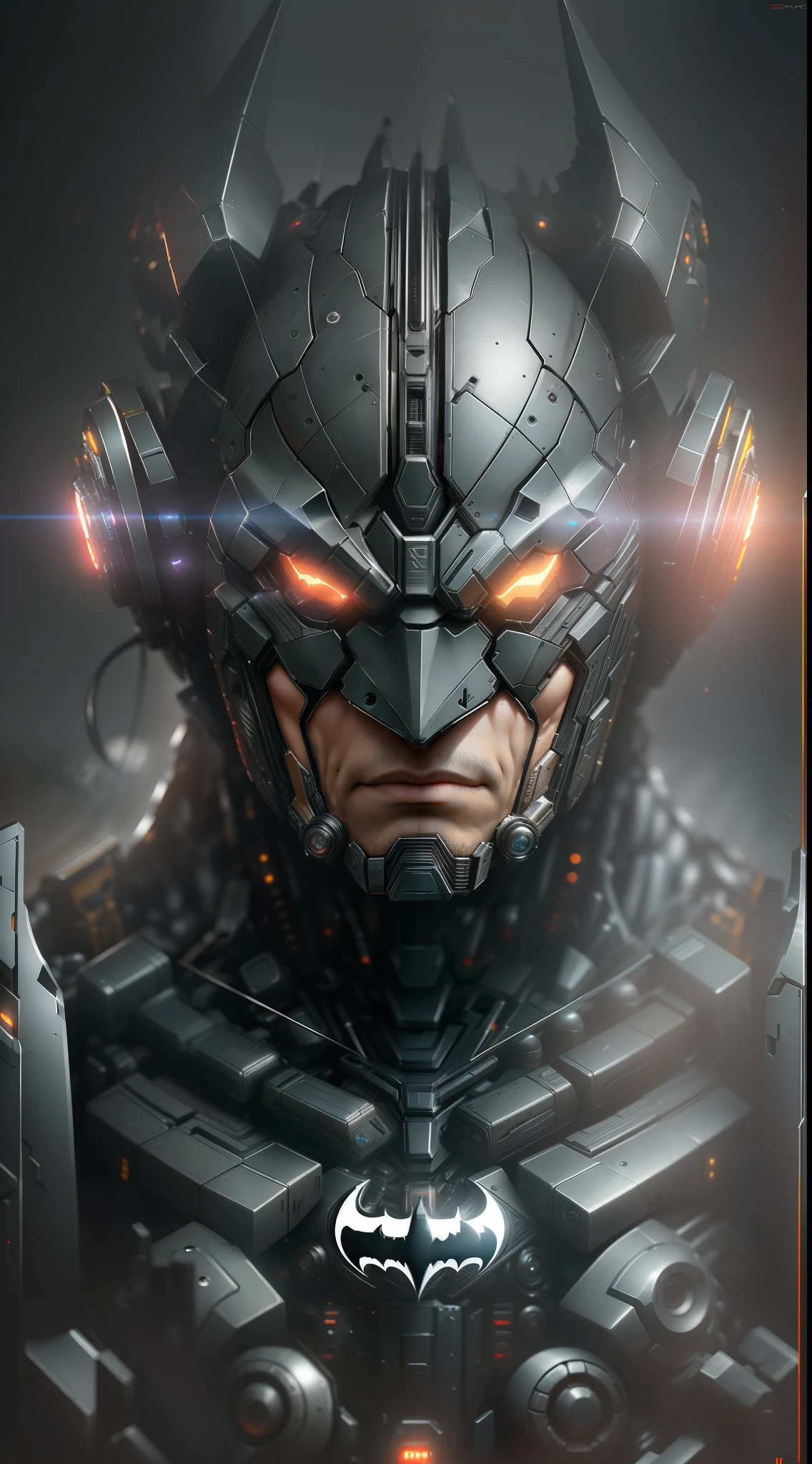 Batman from DC photography, biomechanical, complex robot, full growth, hyper-realistic, insane small details, extremely clean lines, cyberpunk aesthetic, masterpiece featured on Zbrush Central