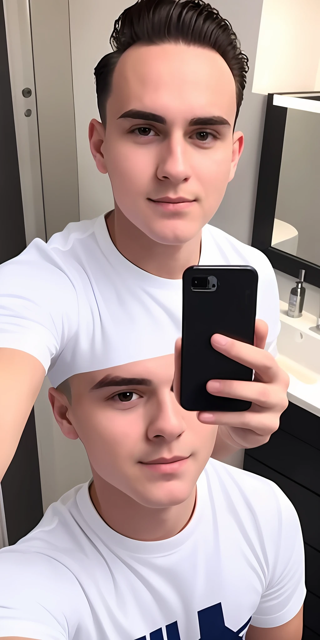 there is a man that is taking a selfie in the bathroom, clean shaven wide face, clean shaven face, tiktok video, low quality video, wide forehead, he is about 20 years old | short, showing forehead, tommy 1 , clean shaven wide wide wide face, frontal picture, 18 years old, shaved face, instagram filter