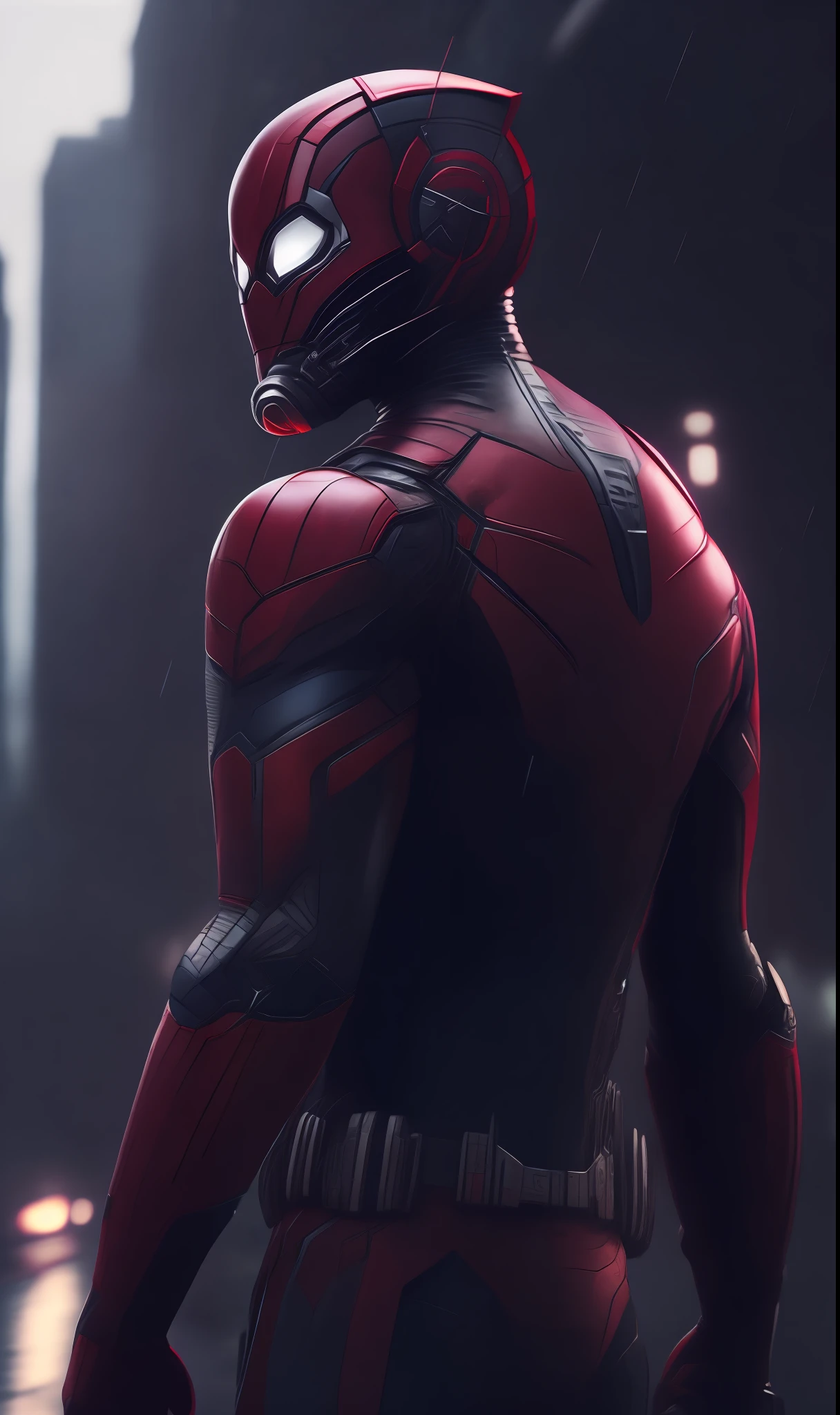 photo of Ant-Man from Marvel standing outside the city 17, rainy, rtx, octane, unreal