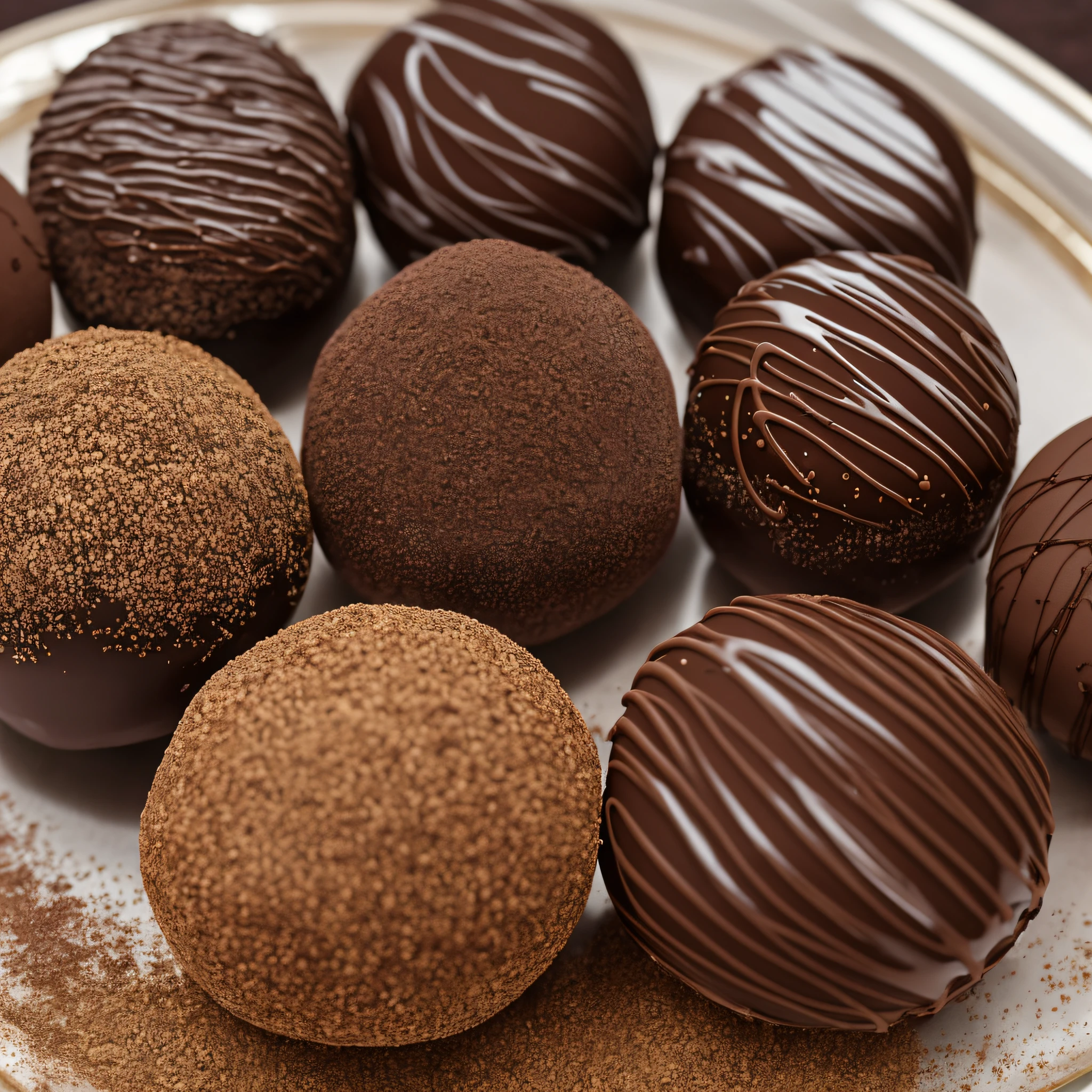 CREATE IMAGES OF FINE VELVET CHOCOLATE TRUFFLES. BASED ON LUXURY CHOCOLATERIES --auto --s2