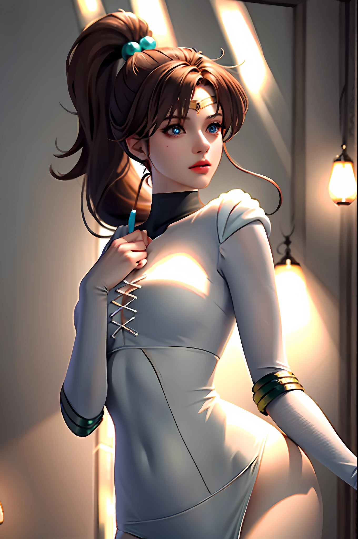 masterpiece, best quality, high quality, high definition, high quality textures, high quality shadows, high definition, beautiful details, fine details, highly detailed CG, detailed textures, realistic representation of faces, realistic, colorful, delicate, cinematic lights, side lights, lens flares, ray tracing, sharp focus, (1girl, __focus__:1.3), (intricate details, Makeup, PureErosFace_V1:0.5), (Delicate face beautiful with details, Delicate eyes with detailed and beautiful, face with perfect proportions, High definition skin, detailed skin, optimal ratio of four fingers and one thumb, arms under chest, medium large chest, wide hips, smooth upper abdomen, lean, __fashion__, __hair__:1.3), __location__, Upright, ponytail hair, suit of Sailor Jupiter
