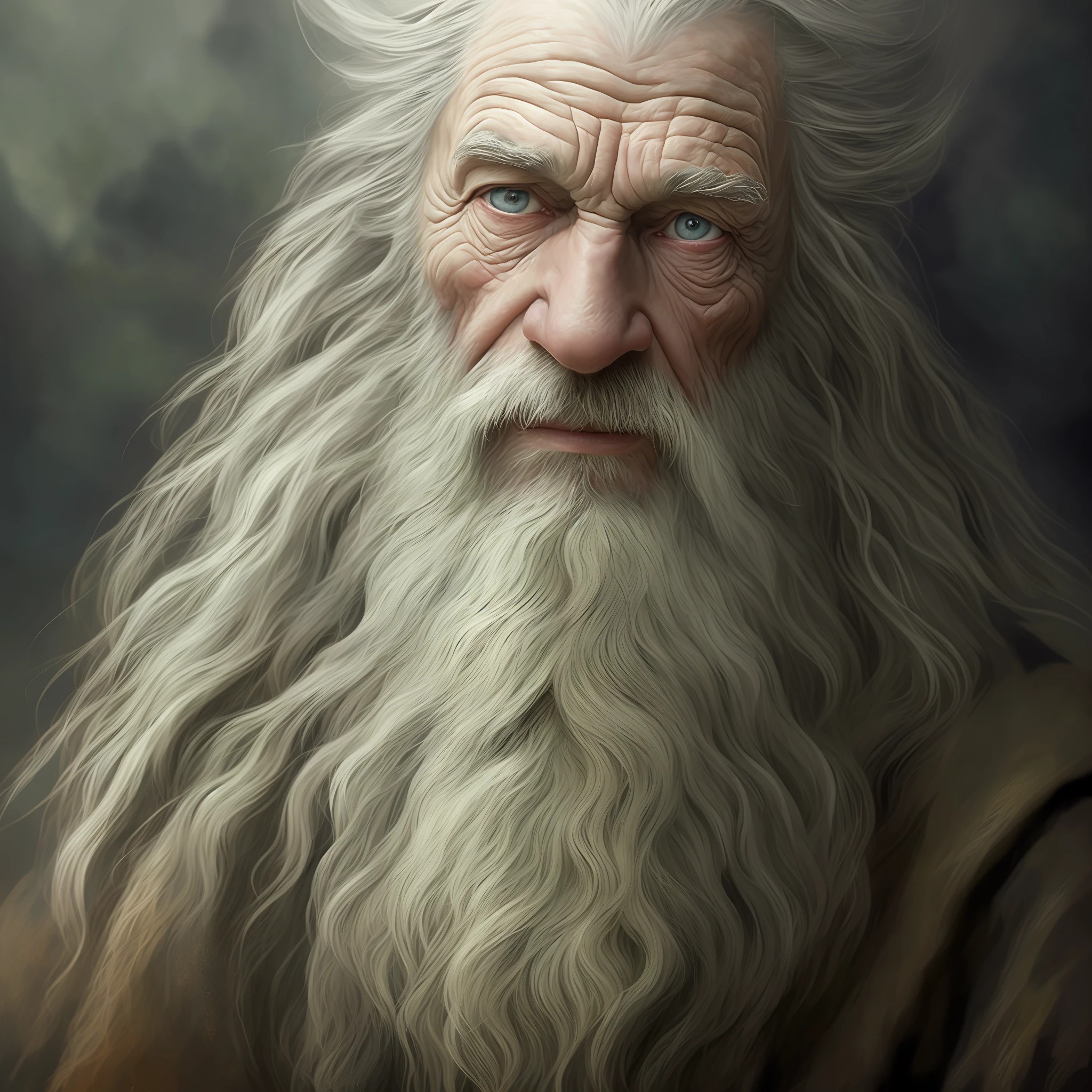 Arafed man with a long beard and a white beard, wise old man, Gandalf portrait, ultra realistic concept art, highly realistic digital art, ultra realistic digital painting, highly realistic concept art, fantasy character portrait, ultra detailed portrait, full body, kneeling looking at the sky, pre-christ setting, hyper-detailed fantasy character, ultra realistic digital painting,  by Jesper Ejsing, portrait of old man --auto --s2