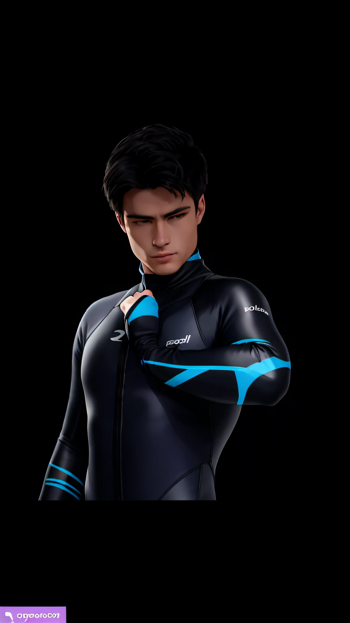 there is a man, 21 years old, in a diving suit holding his arm out, tight suits, man in dark blue full-body suit, wetsuit, profile picture, technical suit, cyber suit, in spandex suit, cybersuits, black underwear, various cybersuits, tight light blue neopren suits, shinji, wearing tight suit, concept skin, speedo, fullbodysuit --auto --s2