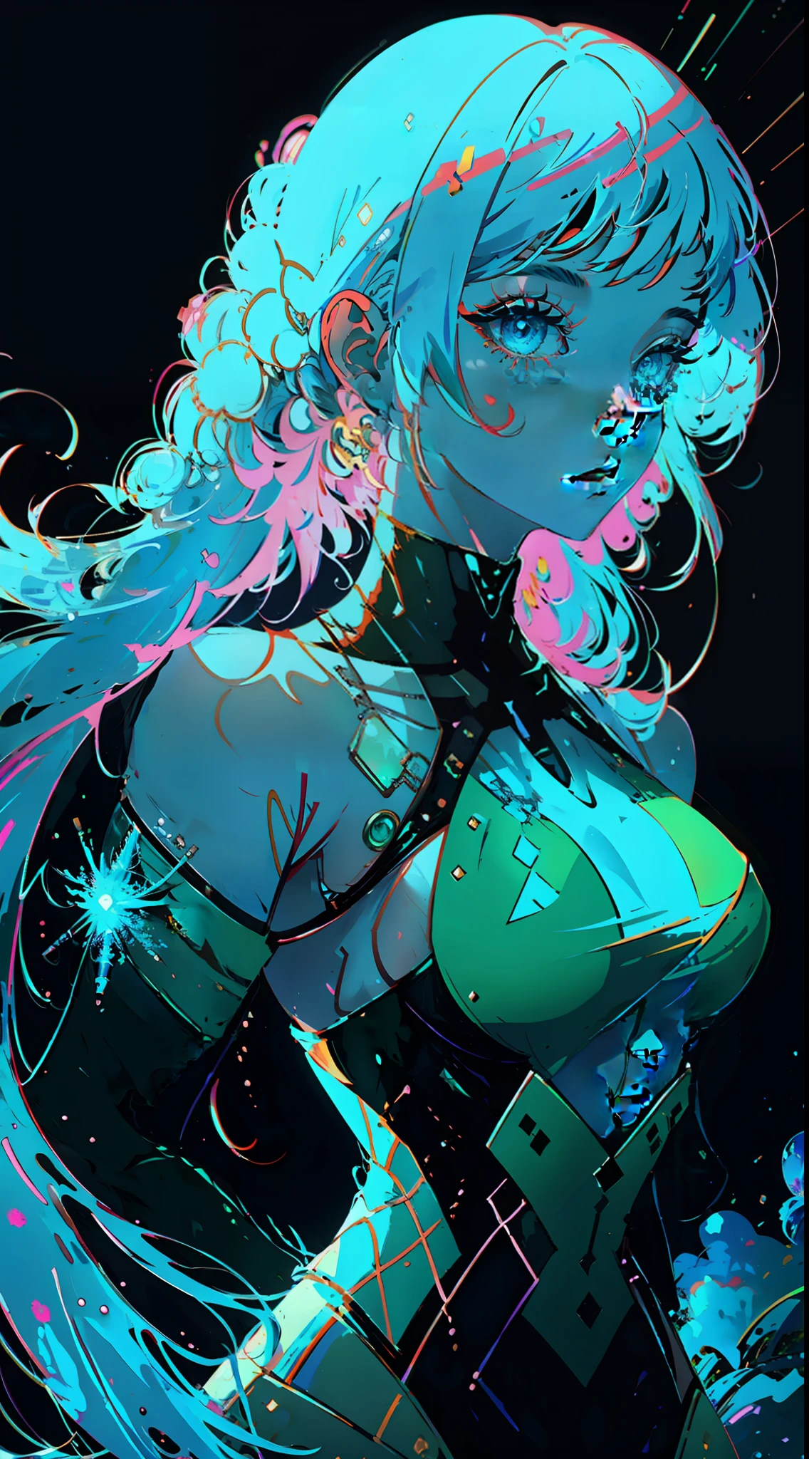 1girl, solo, girl, futuristic outfit, neon samurai, very beautiful cyberpunk samurai, cyberpunk samurai, ghost blade style, cyberpunk victo ngai style, cyberpunk neon style, cyberpunc, cyberpunk neon, technomancer, video game character, synthwave image, cyberpunk, concept art neon glow, moon, lantern, night, solo, outdoor, sky, full moon, rain, mountain, cloud, paper lantern, night sky, fringe, tree, reflection, cloudy sky, {{(masterpiece),(extremely detailed CG unity 8k wallpaper),(side boobs), best quality,solo,cinematic lighting,detailed background,beautiful detailed eyes,bright pupils,(an extremely delicate and beautiful),(beautiful and detailed eye description),ultra-detailed,masterpiece,}}, detailed eyes, beautiful eyes, realistic eyes, beautiful eyes, perfect eyes, back view, (Anamorphic rays, rain), (mantis blades)