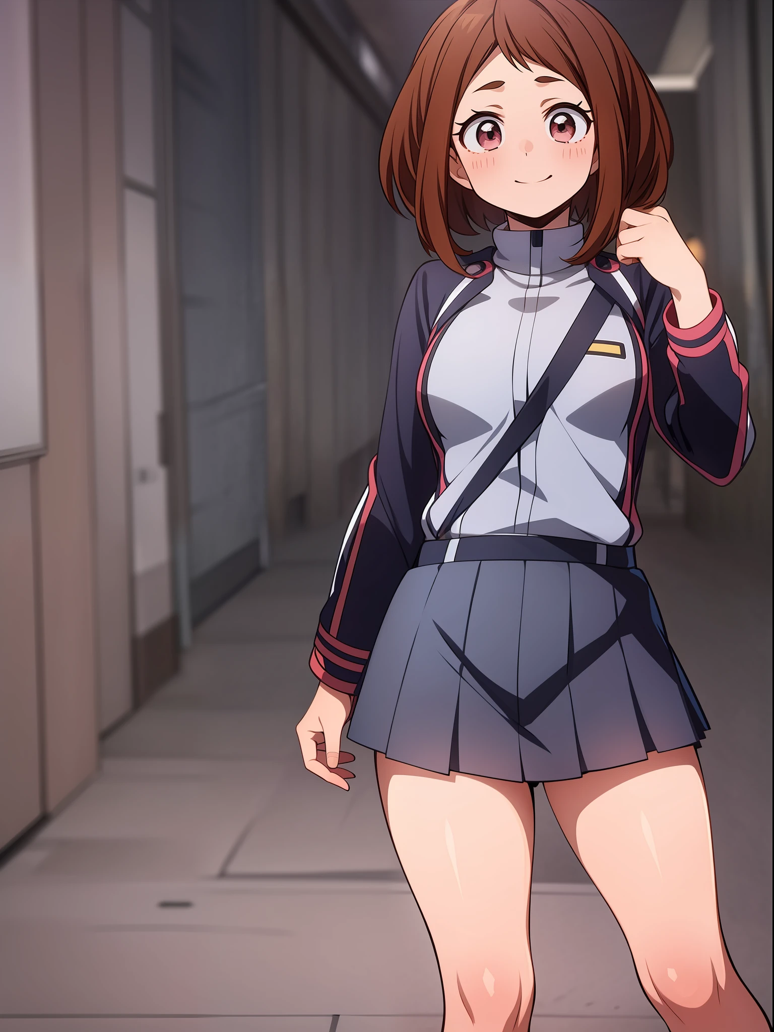 Ochaco Uraraka, wearing a uniform, nice environment, super detailed, high quality