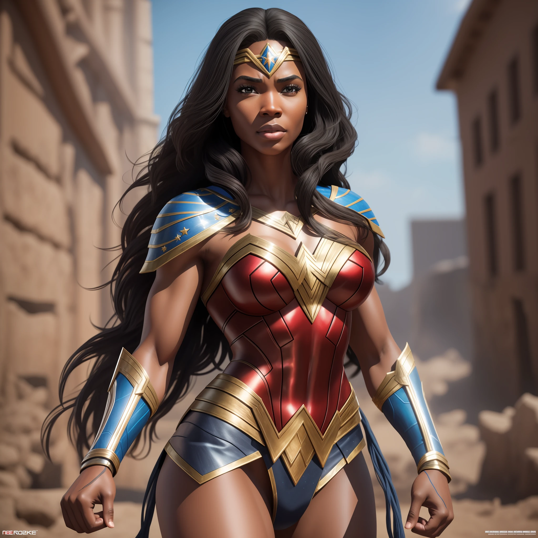 Black wonder woman, well detailed photorealistic, detailed skin, realistic, 8k, body all, big ass