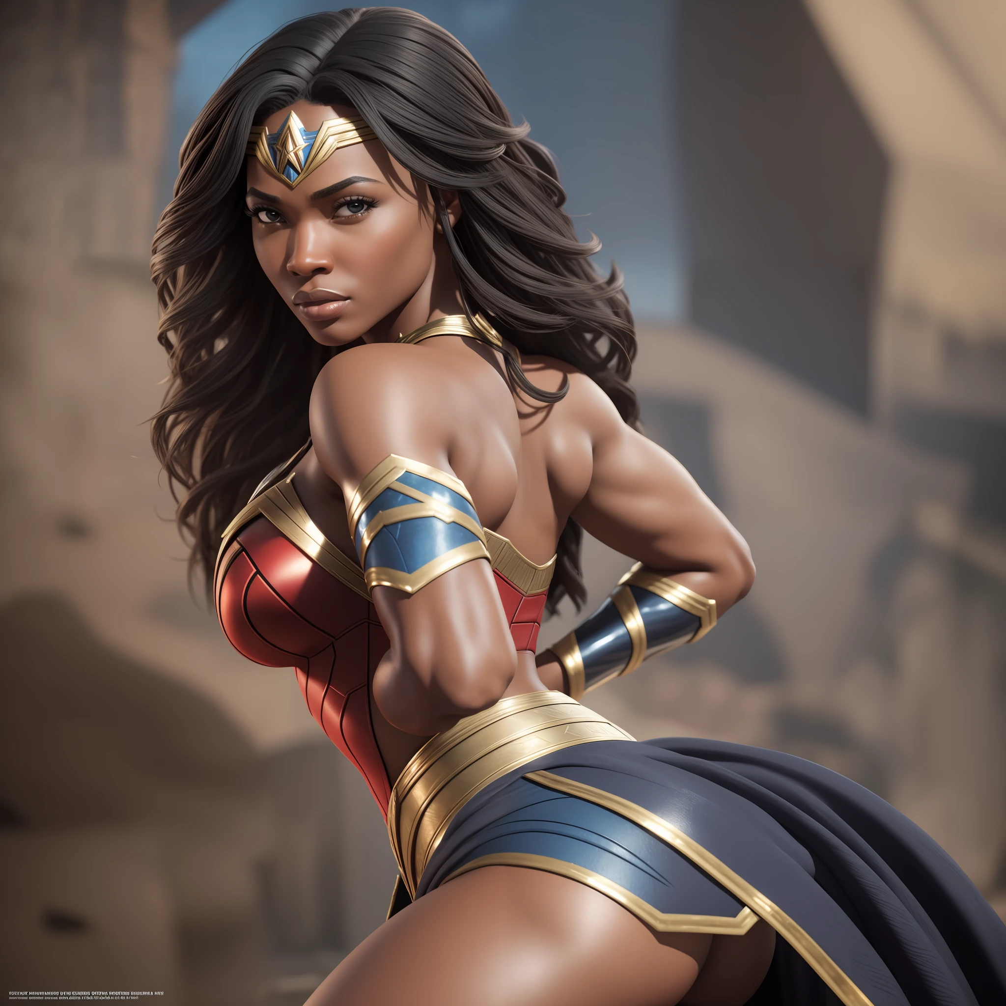 Black wonder woman, well detailed photorealistic, detailed skin, realistic, 8k, body all, big ass