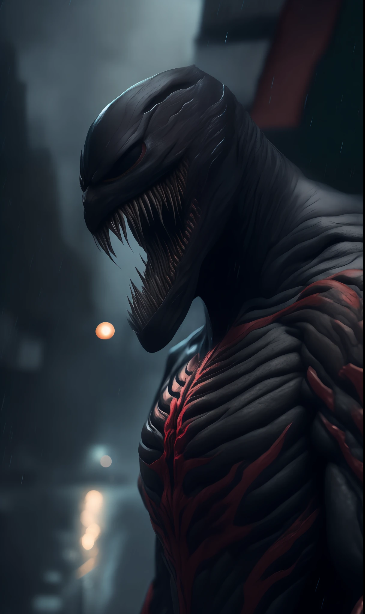 Photo Flash + Venom from DC, standing outside the city 17, rainy, rtx, octane, unreal