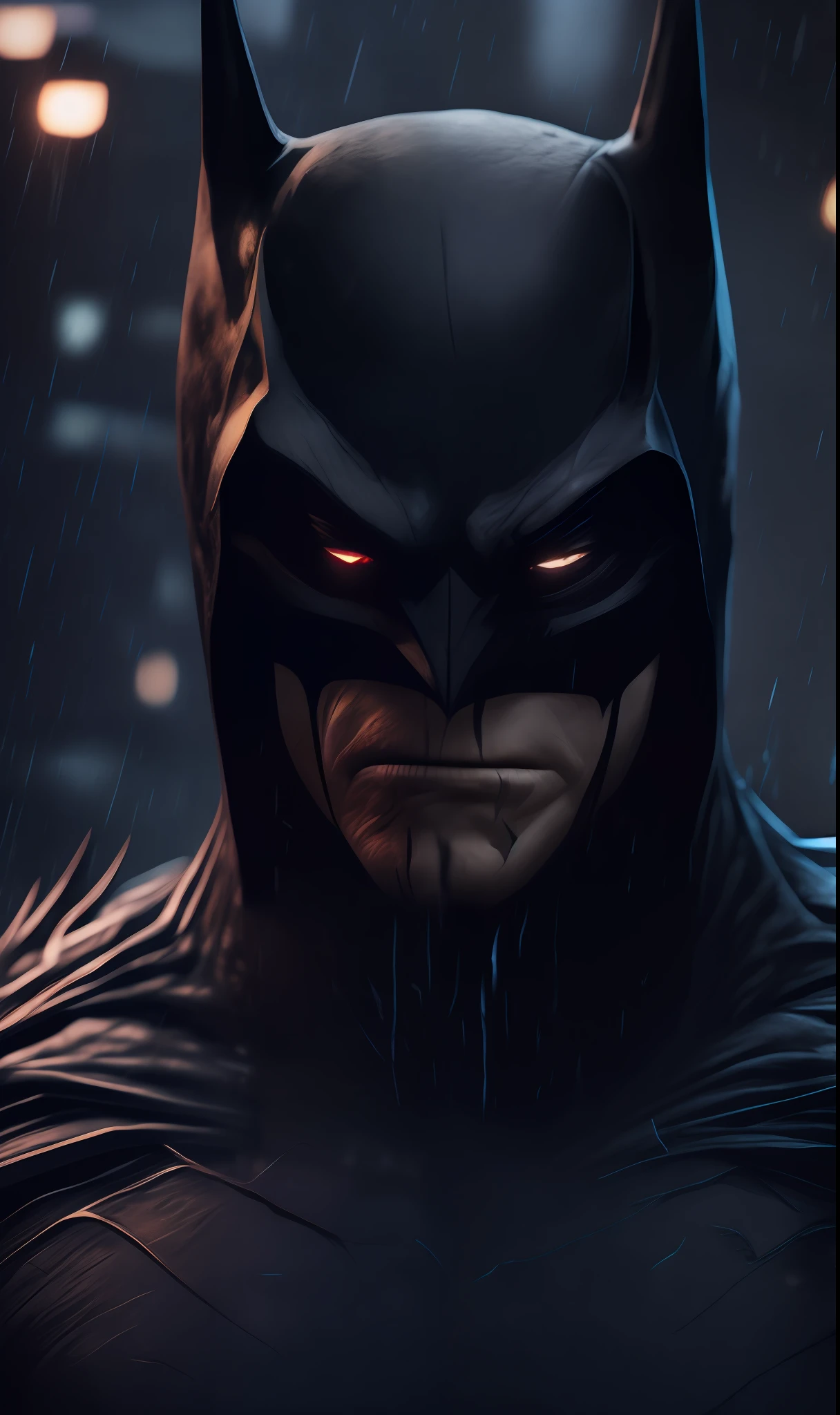 Photo of Batman + Venom from DC standing outside the city 17, rainy, rtx, octane, unreal