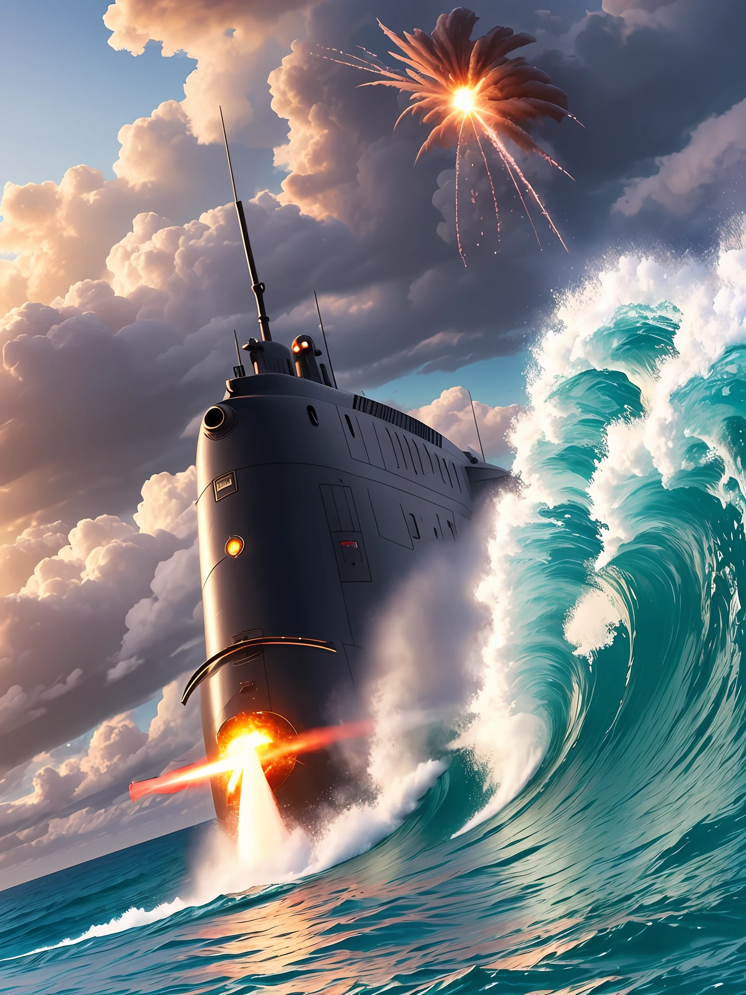 a submarine exploding into the ocean with the playstation remote flying overhead --auto --s2