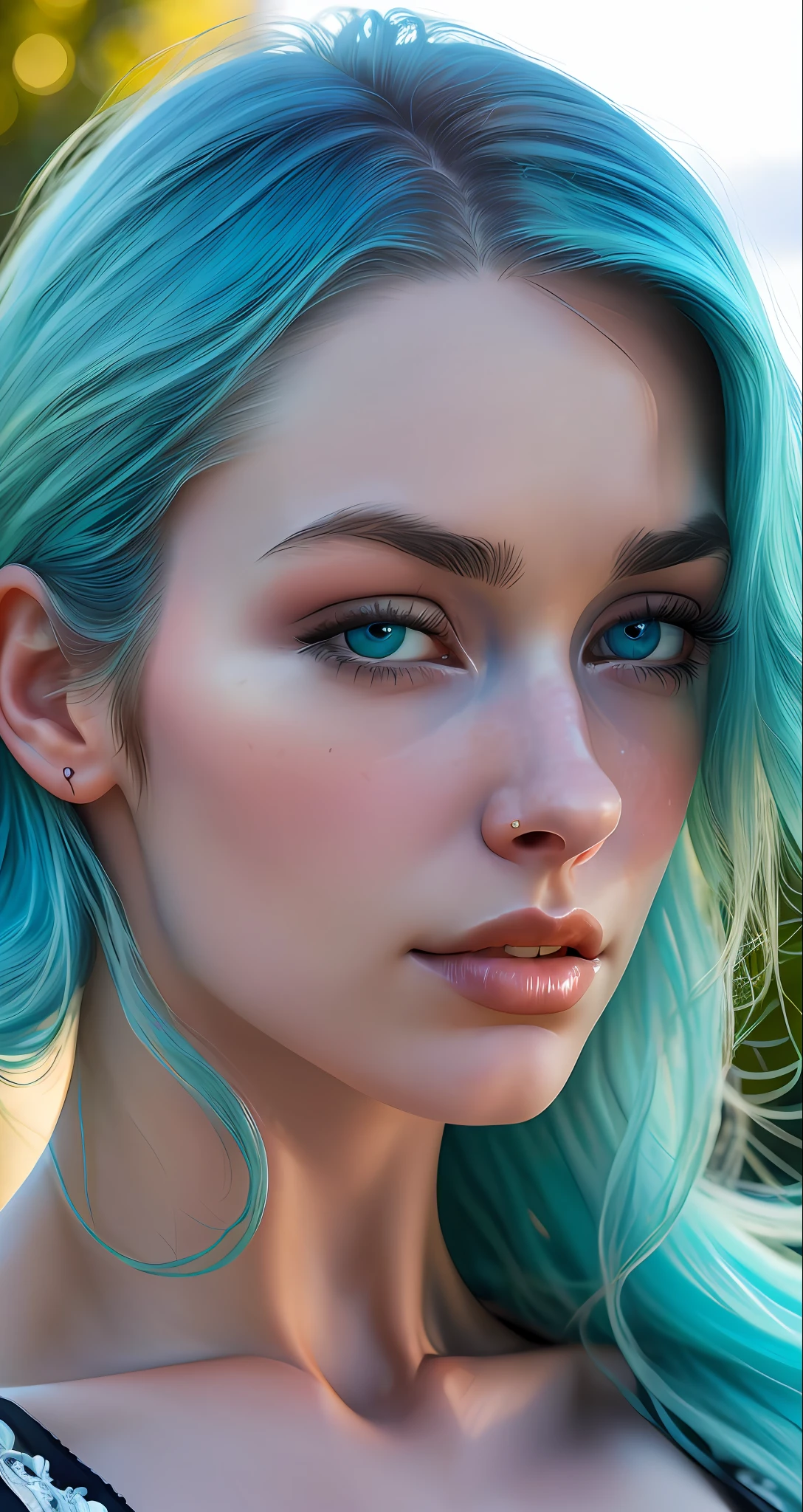 woman, solo, light blue hair, dark blue eyes, detailed face, ([Julianne Hough|Megan Fox|Christina Hendricks]:0.8), (swollen lips:0.9), masterpiece, professional, high quality, beautiful, amazing, gothic, Getty Images, miko, giant, photo shoot, 4k, realistic, detailed background, abominable, real life, by Walter Beach Humphrey, by Pierre Bonnard,