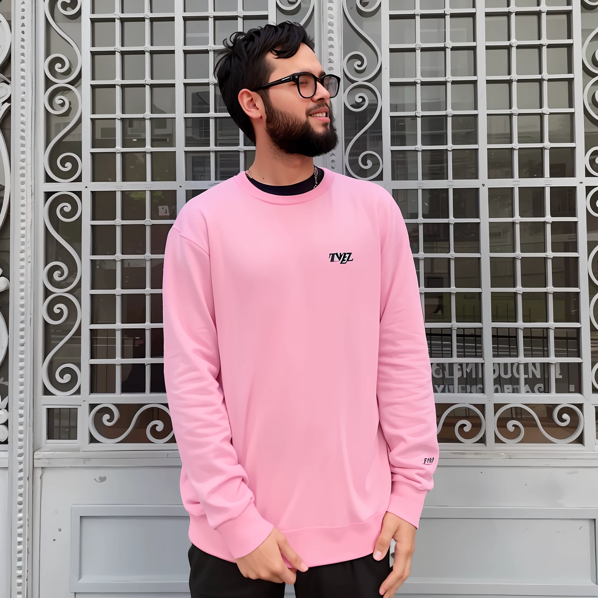 A man in pink sweatshirt standing in front of a metal door, trend in R/streetwear, streetwear, faded pink, Enes Dirig, a little pink, pastel pink, pink hue, streetwear outlive collection, pink clothes, pastel pink, pink vibe, pink, wearing a pastel pink sweatshirt, pastel', 4 0 9 6, casual streetwear, emir, alex flowers, Gta Style,  anime style, object related to League Of Legends, Corinthians and manchester united