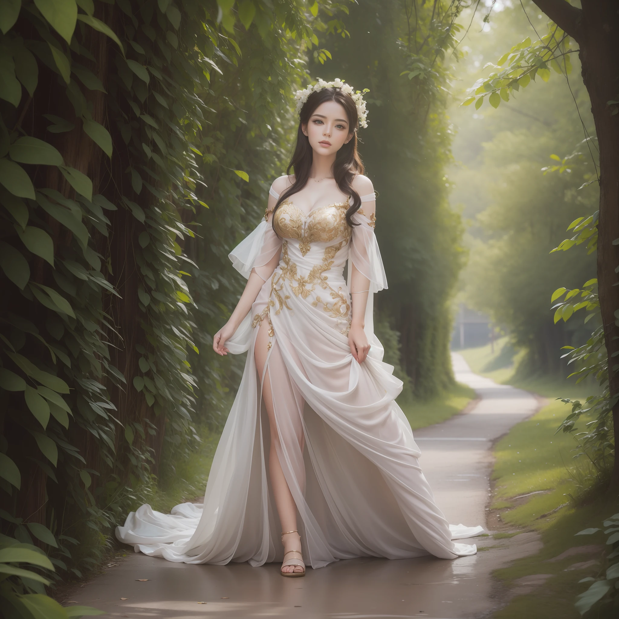 A beautiful portrait of a beautiful pretty woman, (full body), sweet, pretty, realistic, hyper real, natural lighting, portrait photography