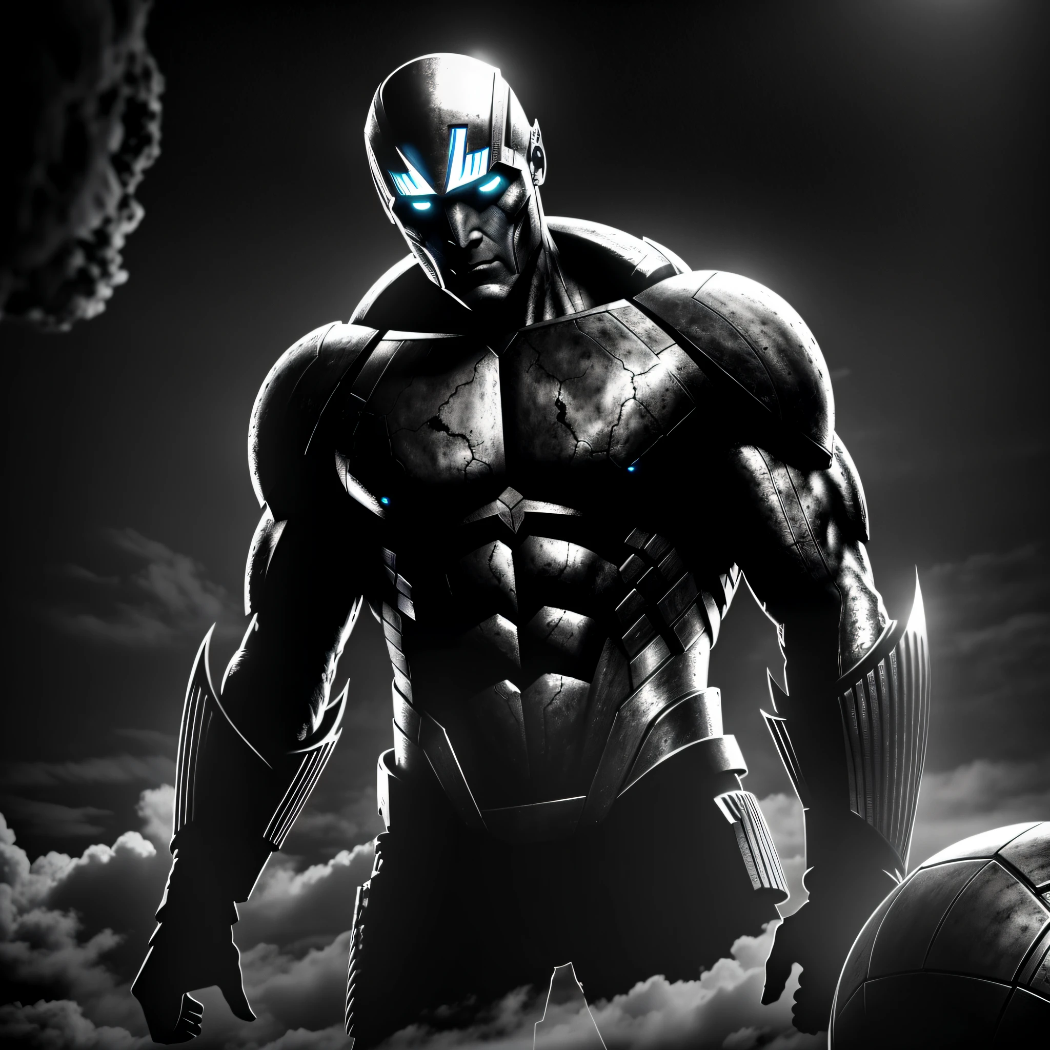 atlas from the movie Prometheus black eyes monster monster, the action takes place in a space box, gloomy lighting, black and white image, high detail, a masterpiece of art