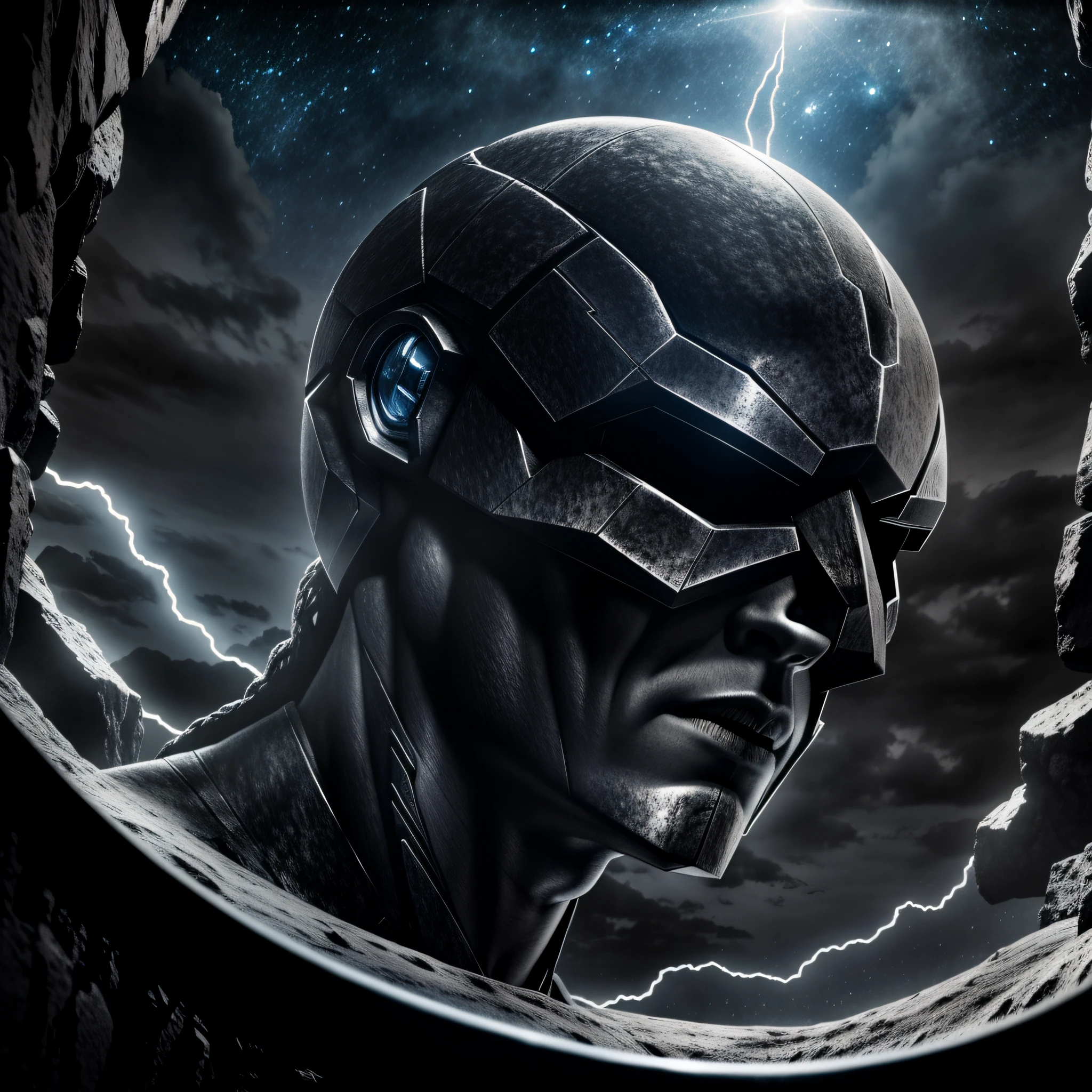 atlas from the movie Prometheus black eyes monster monster, the action takes place in a space box, gloomy lighting, black and white image, high detail, a masterpiece of art